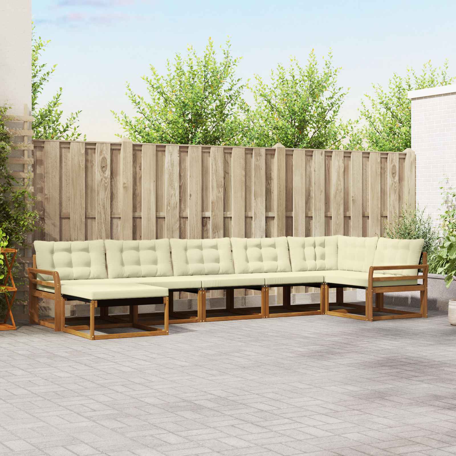 Buiten bankenset met kussen 7 pcs Natuurlijk en Crème – afbeelding 1