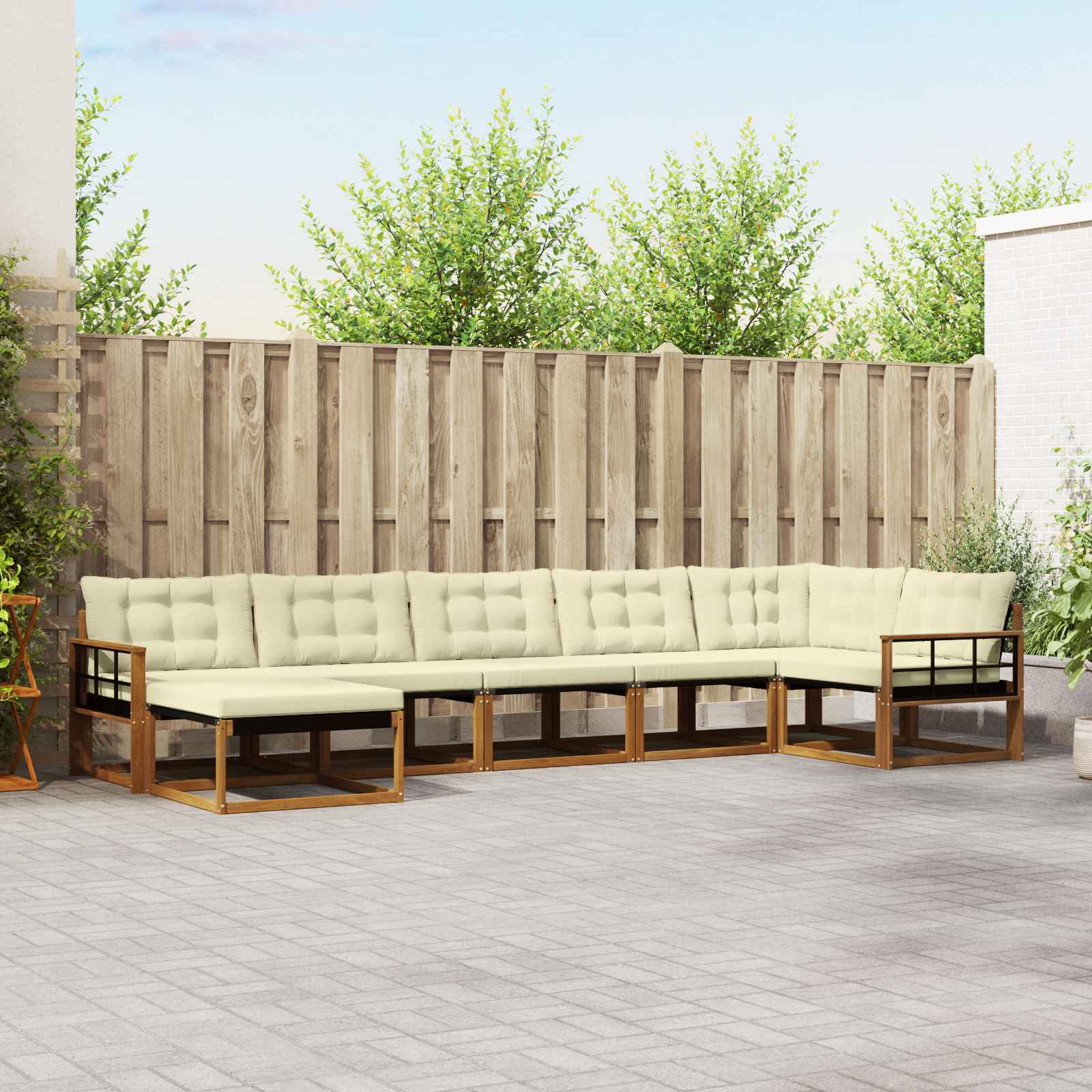 Buiten bankenset met kussen 7 pcs Natuurlijk en Crème