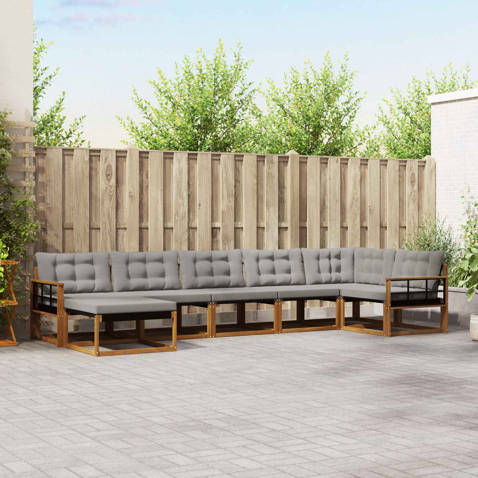 Buiten bankenset met kussen 7 pcs Natuurlijk en Lichtgrijs – afbeelding 1