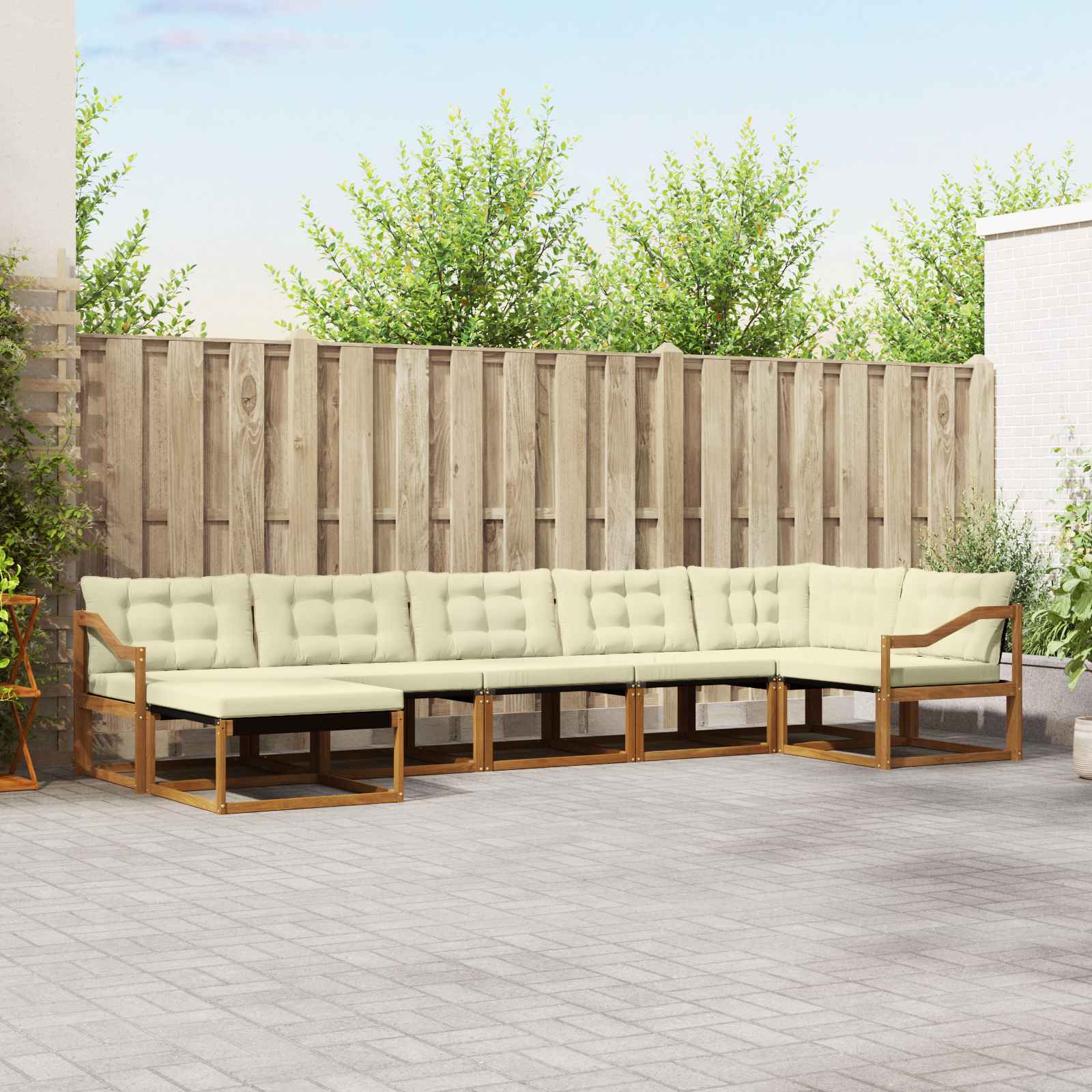 Buiten bankenset met kussen 7 pcs Natuurlijk en Crème