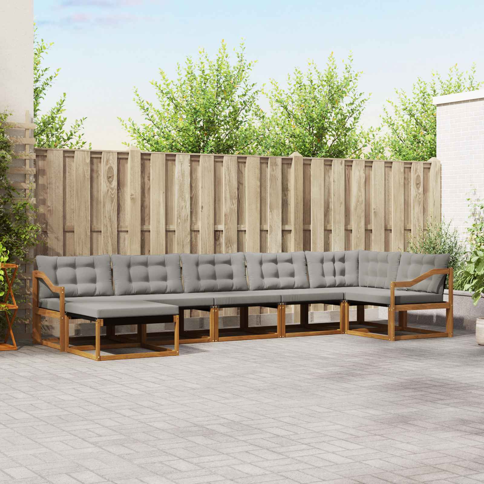 Buiten bankenset met kussen 7 pcs Natuurlijk en Lichtgrijs – afbeelding 1