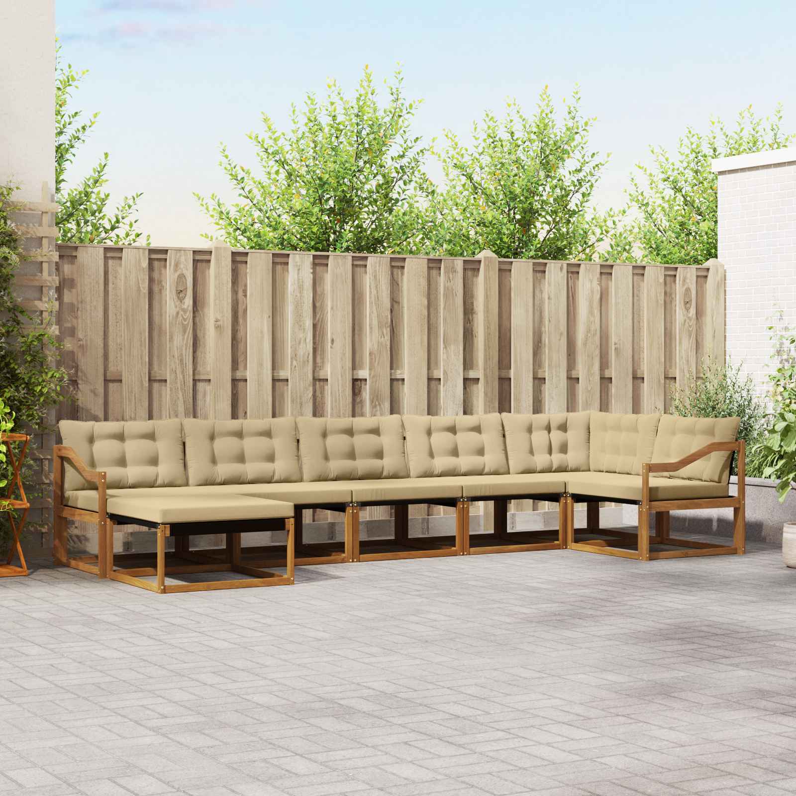Buiten bankenset met kussen 7 pcs Natuurlijk en Beige