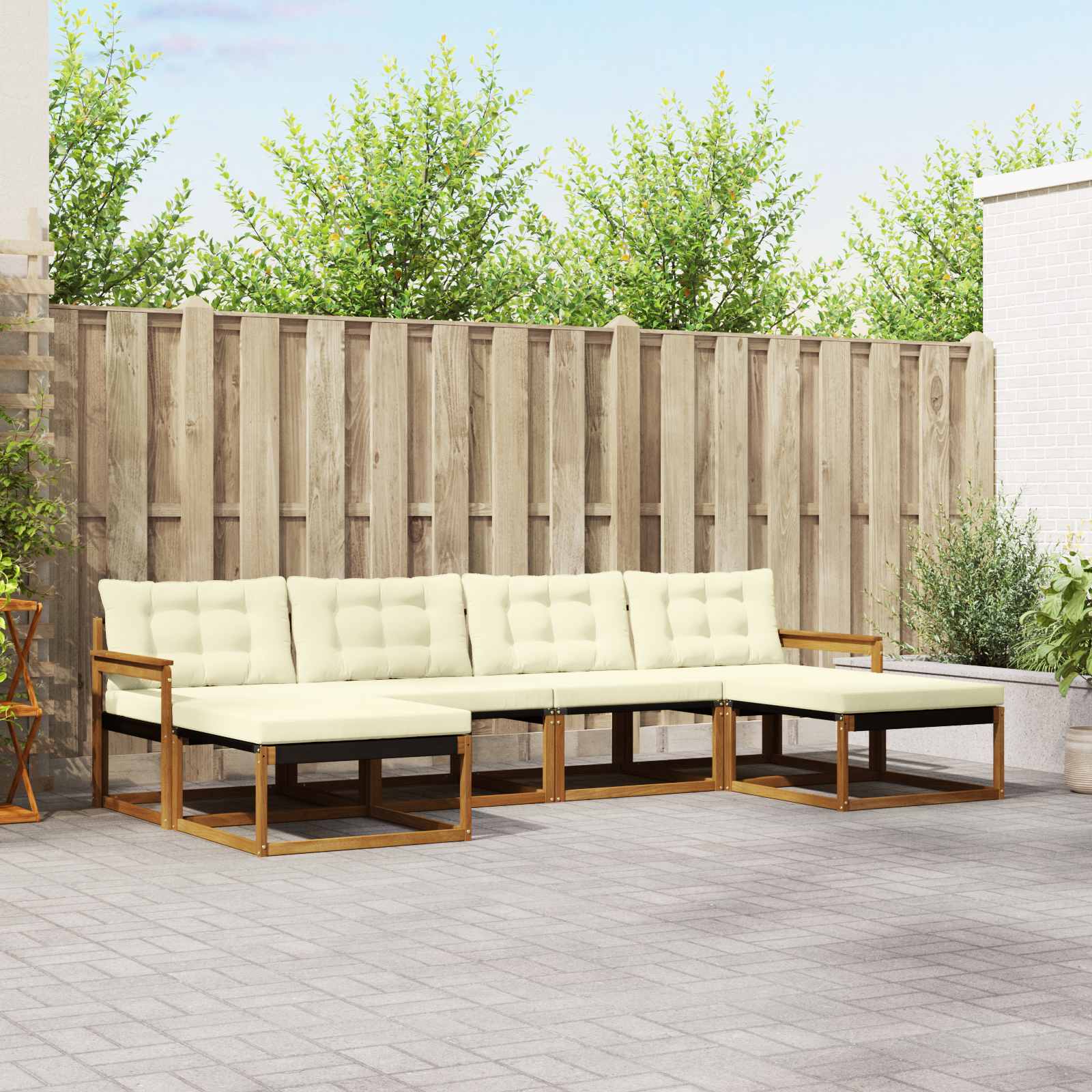 Buiten bankenset met kussen 6 pcs Natuurlijk en Crème – afbeelding 1
