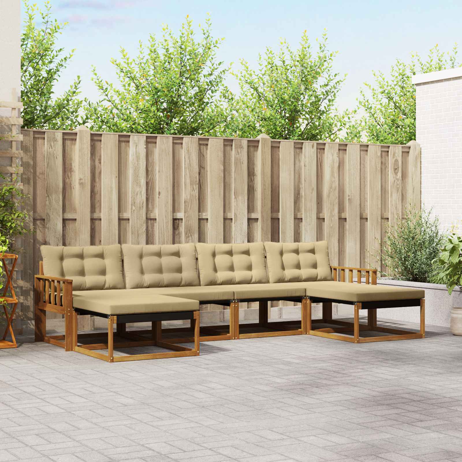 Buiten bankenset met kussen 6 pcs Natuurlijk en Beige – afbeelding 1