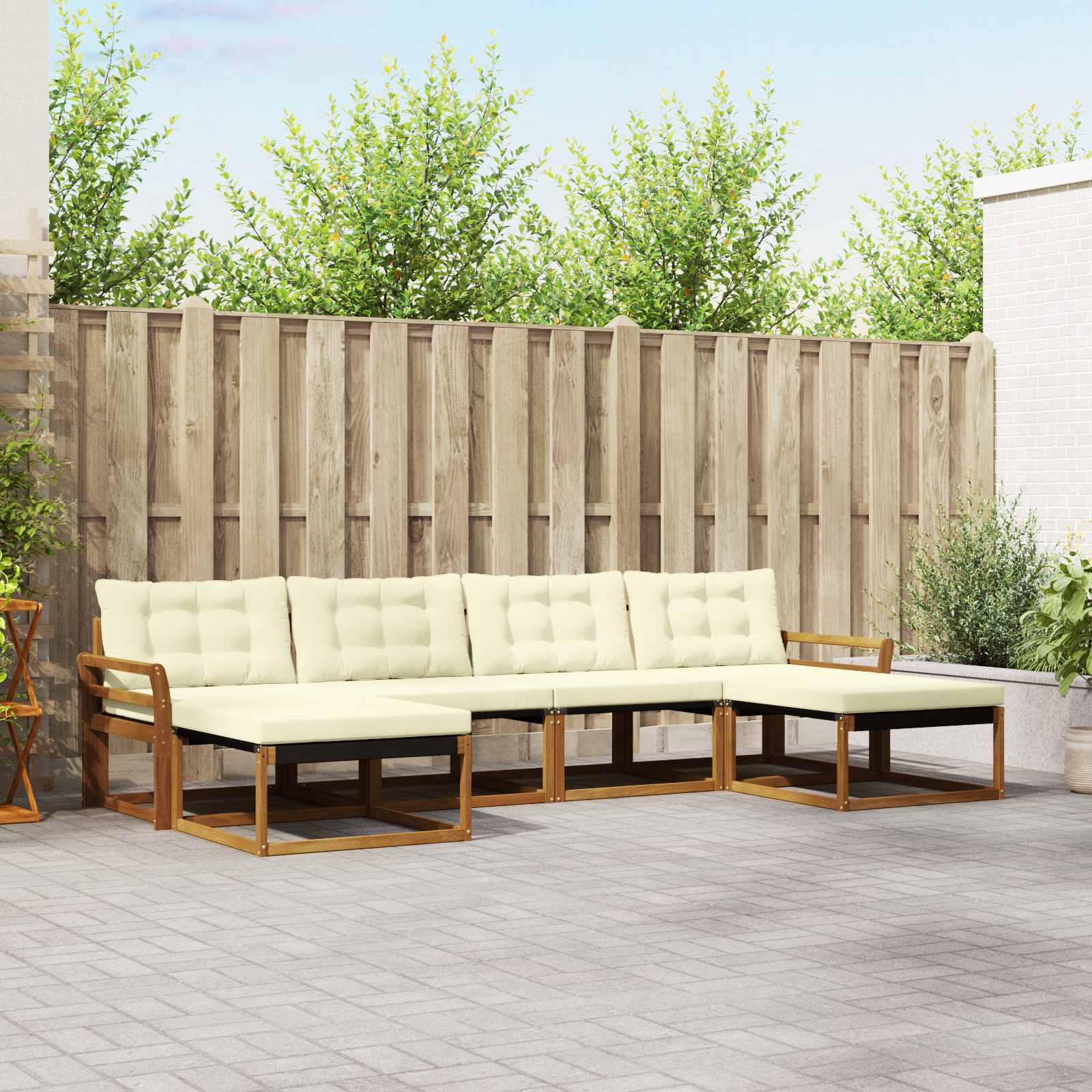 Buiten bankenset met kussen 6 pcs Natuurlijk en Crème – afbeelding 1