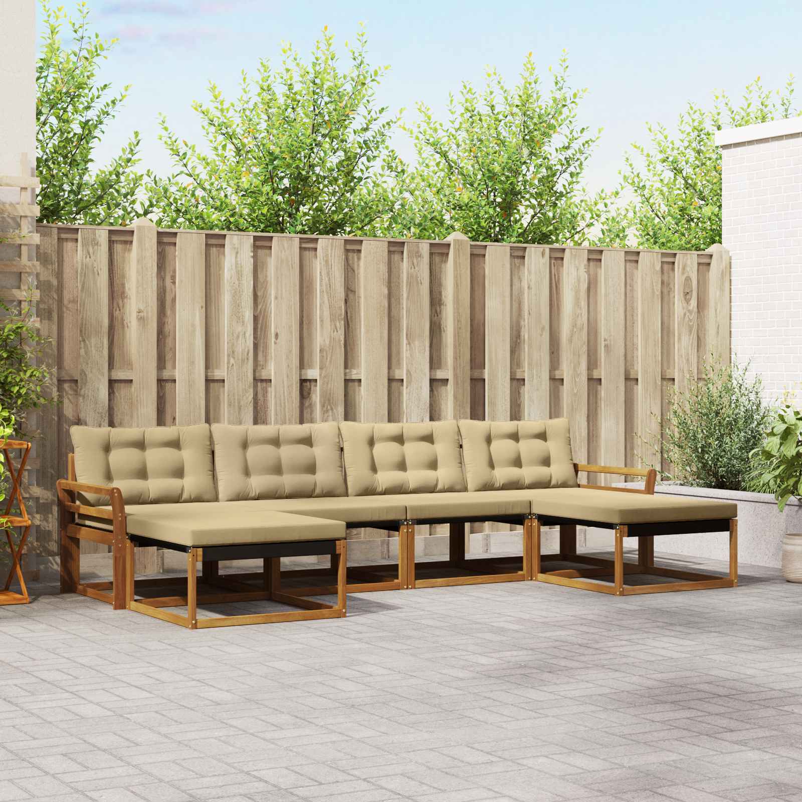 Buiten bankenset met kussen 6 pcs Natuurlijk en Beige