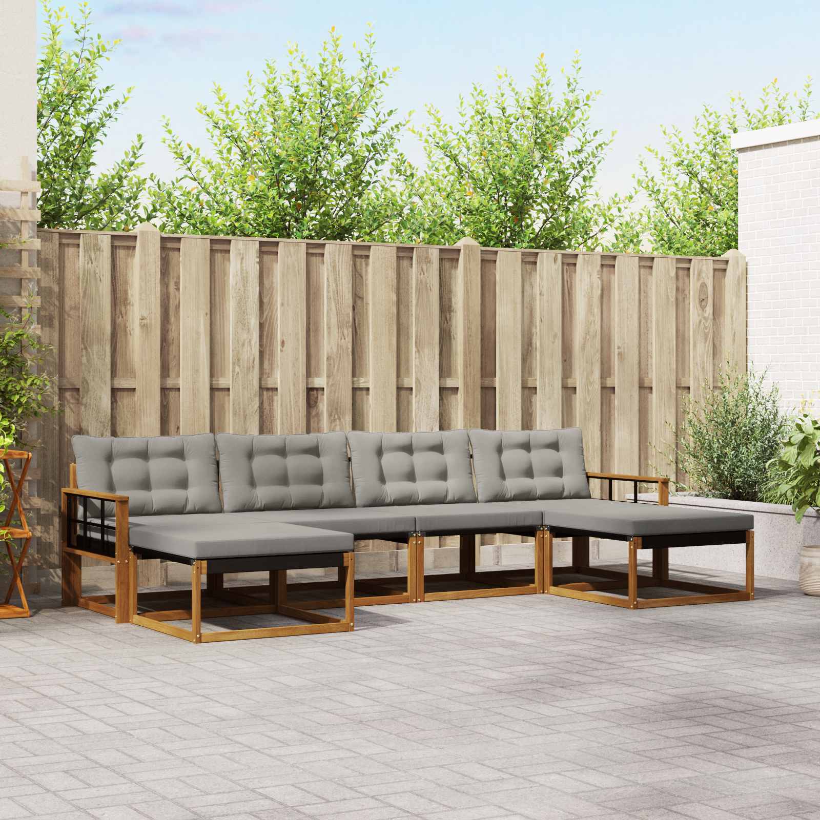Buiten bankenset met kussen 6 pcs Natuurlijk en Lichtgrijs – afbeelding 1