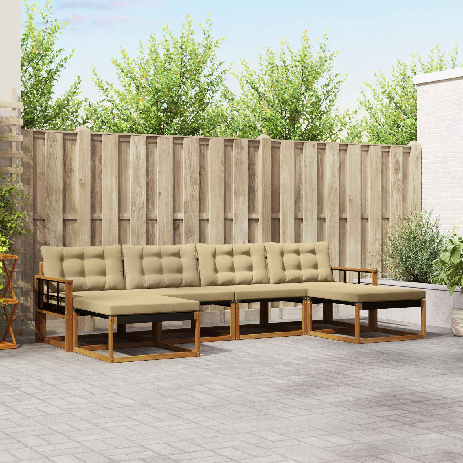 Buiten bankenset met kussen 6 pcs Natuurlijk en Beige – afbeelding 1