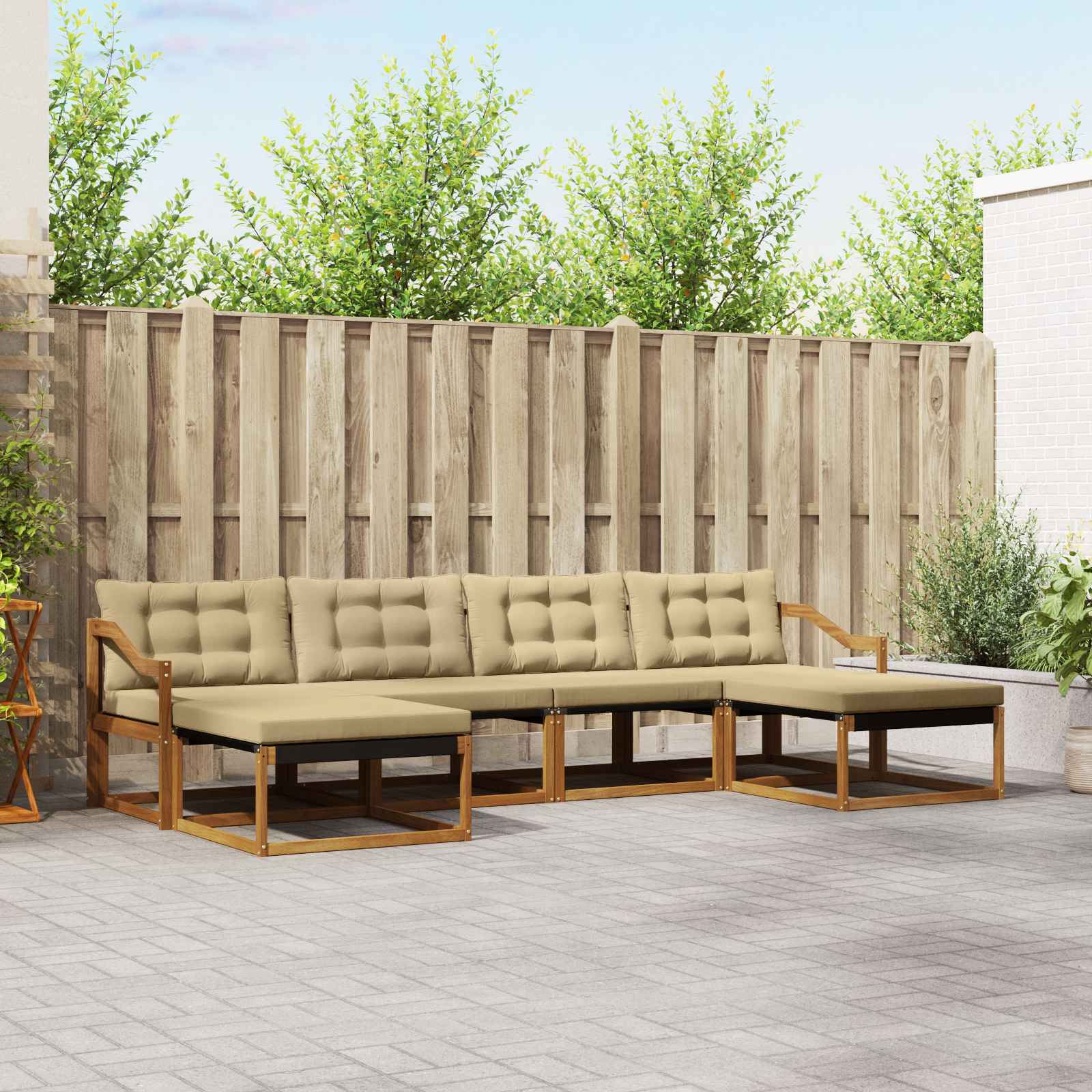 Buiten bankenset met kussen 6 pcs Natuurlijk en Beige – afbeelding 1