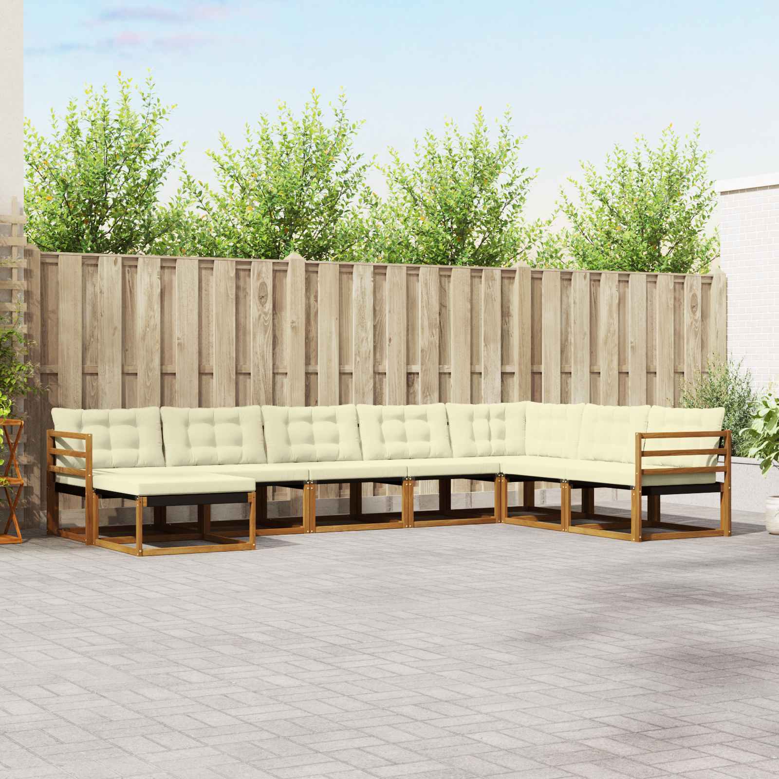 Buiten bankenset met kussen 8 pcs Natuurlijk en Crème