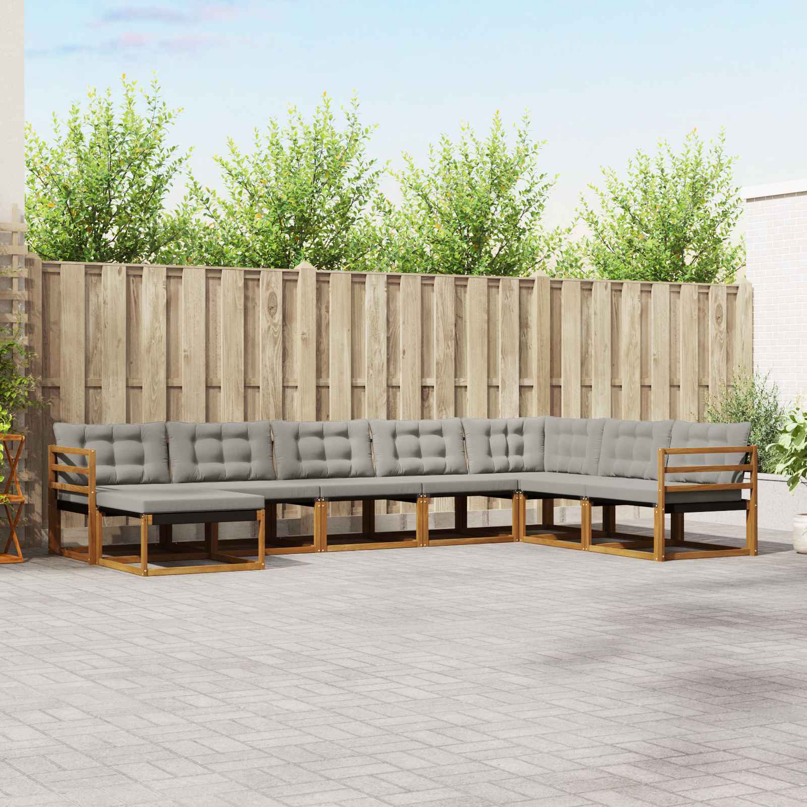 Buiten bankenset met kussen 8 pcs Natuurlijk en Lichtgrijs
