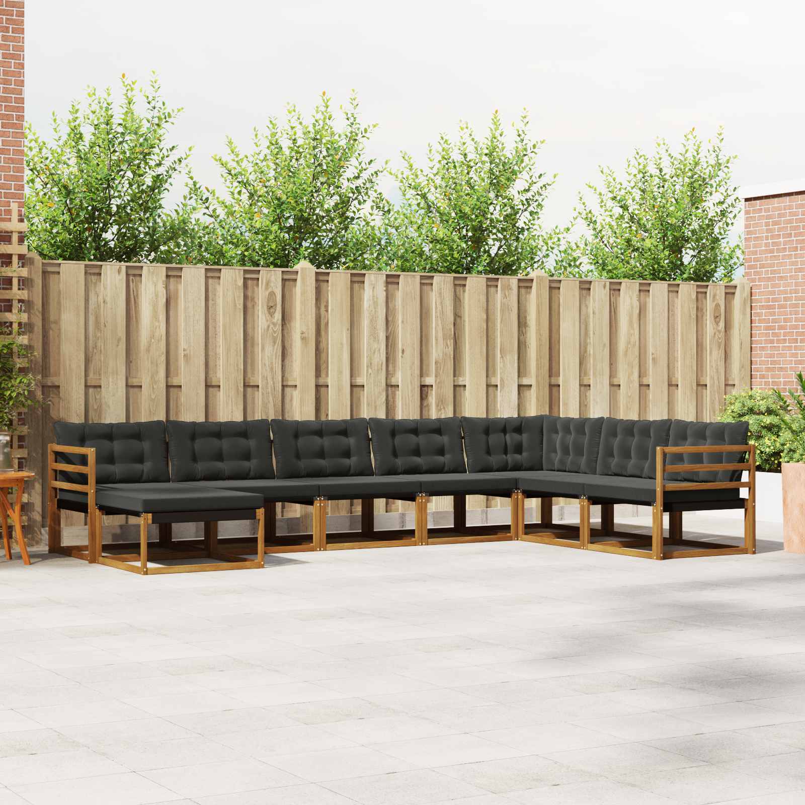 Buiten bankenset met kussen 8 pcs Natuurlijk en Zwart