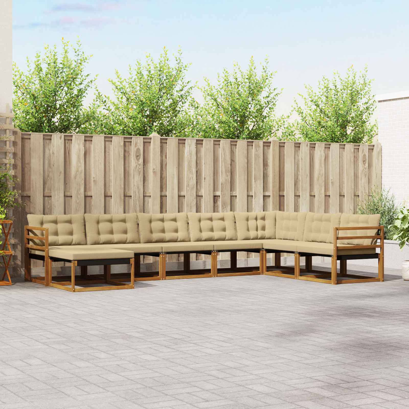 Buiten bankenset met kussen 8 pcs Natuurlijk en Beige – afbeelding 1