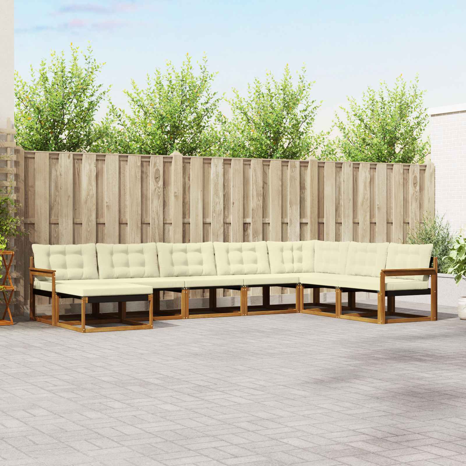 Buiten bankenset met kussen 8 pcs Natuurlijk en Crème