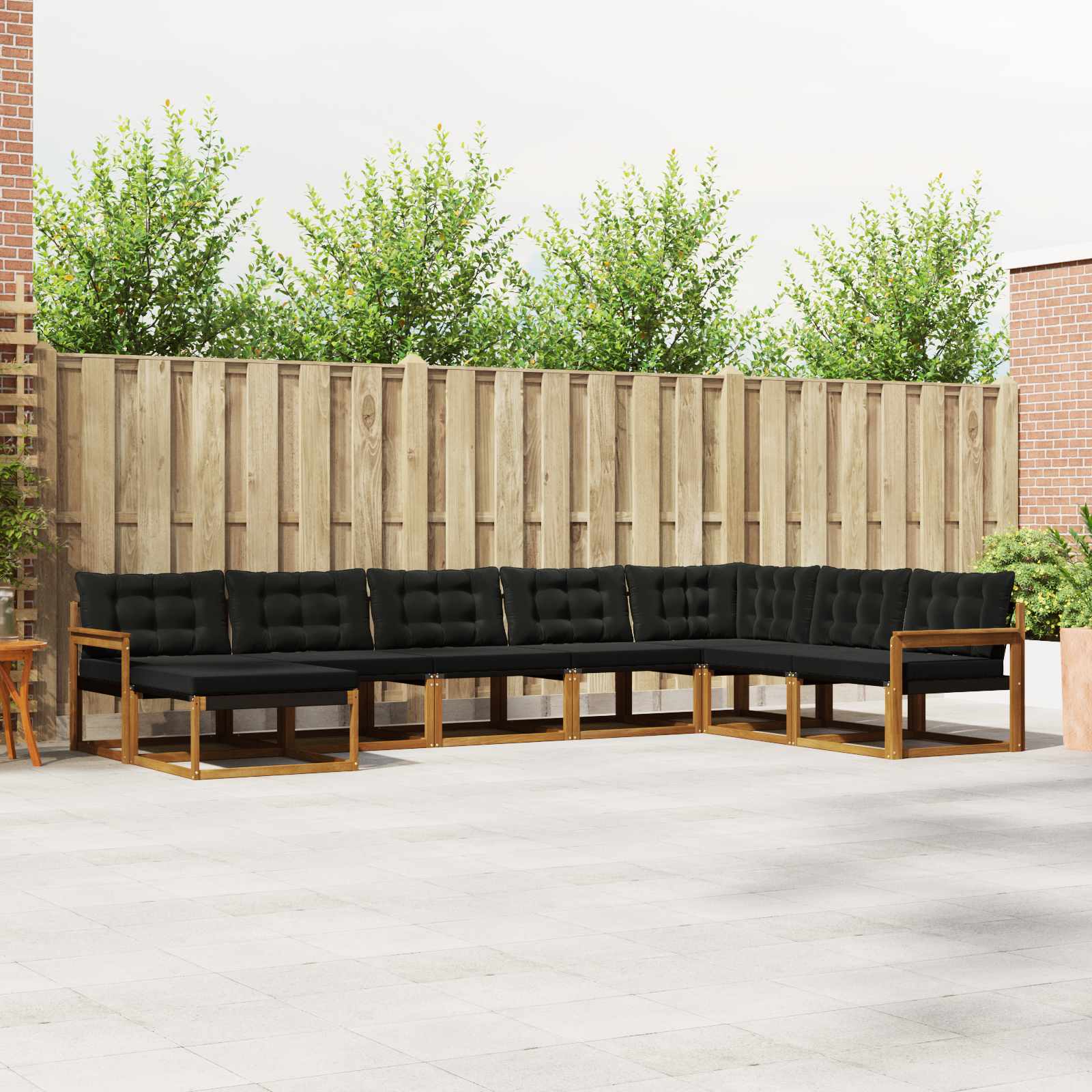Buiten bankenset met kussen 8 pcs Natuurlijk en Zwart
