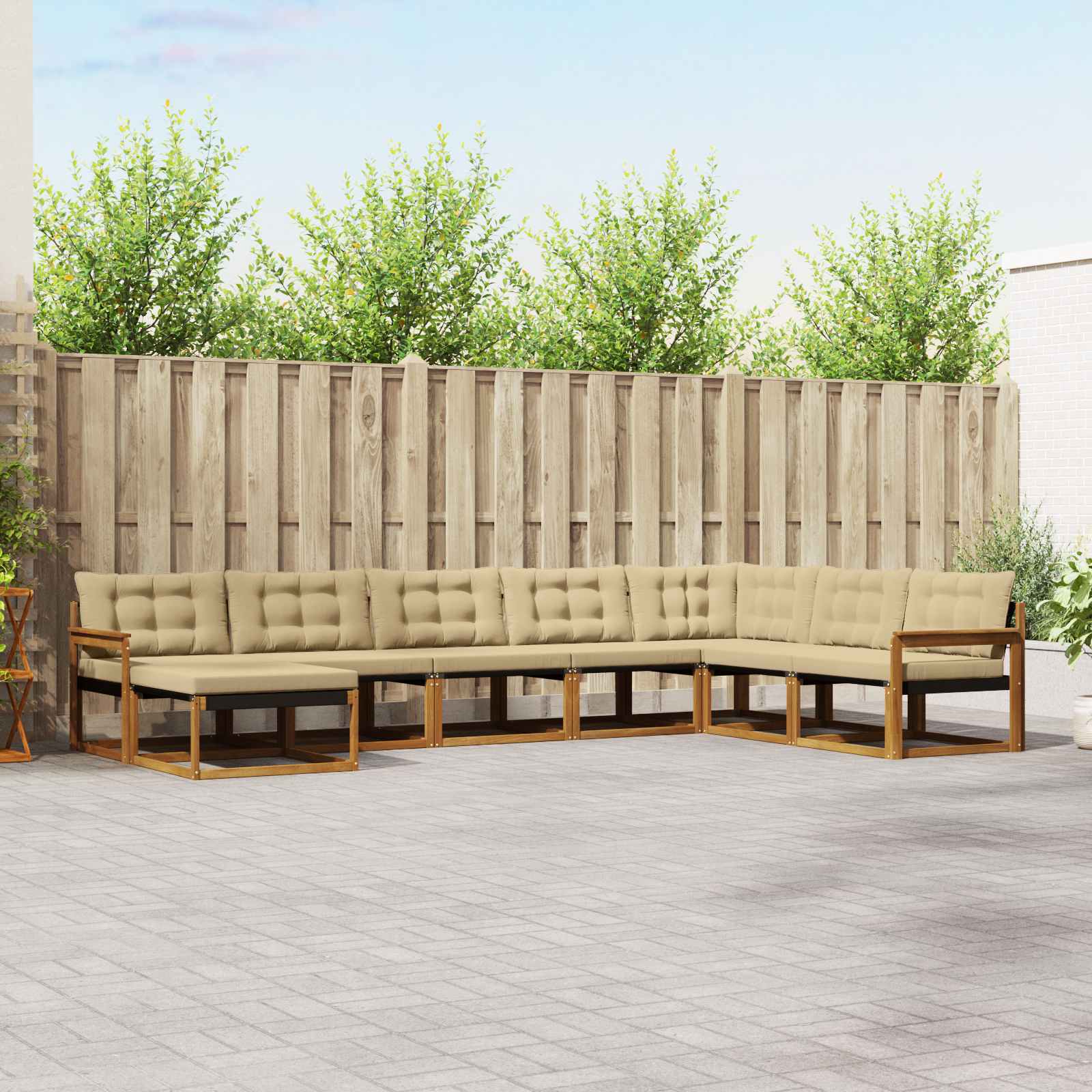 Buiten bankenset met kussen 8 pcs Natuurlijk en Beige – afbeelding 1