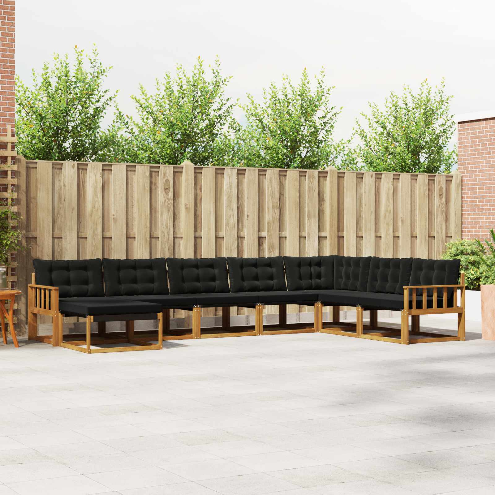 Buiten bankenset met kussen 8 pcs Natuurlijk en Zwart