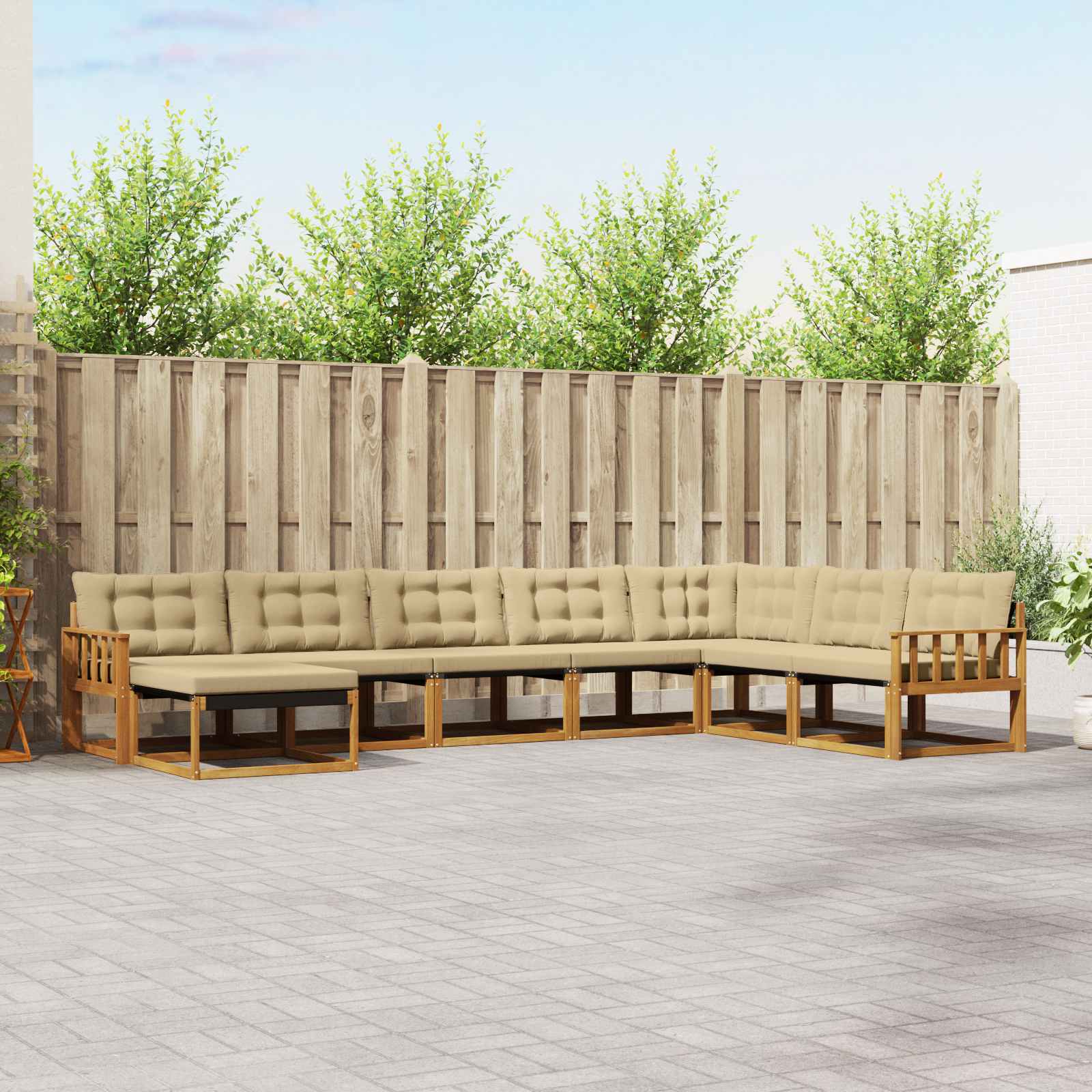 Buiten bankenset met kussen 8 pcs Natuurlijk en Beige – afbeelding 1
