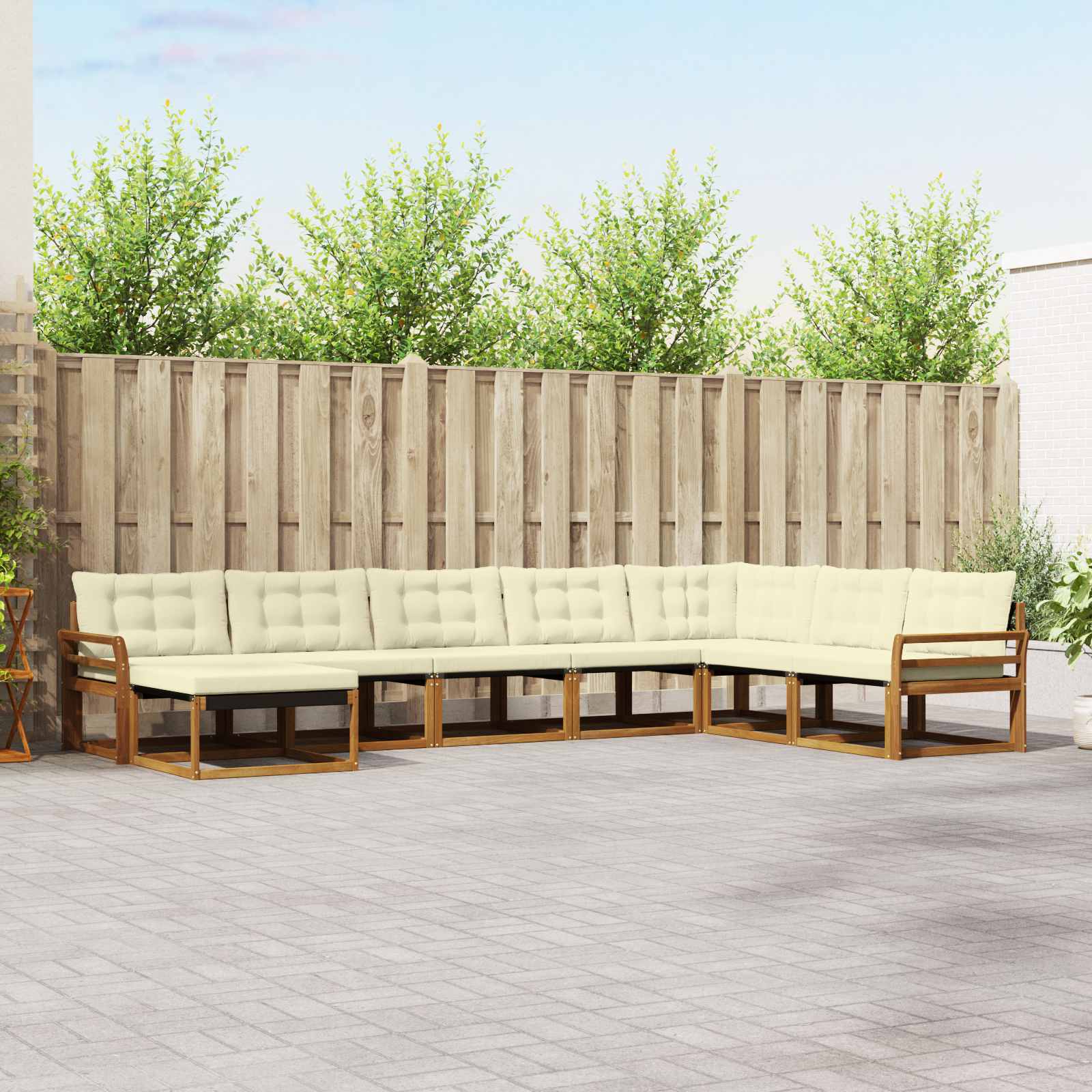 Buiten bankenset met kussen 8 pcs Natuurlijk en Crème