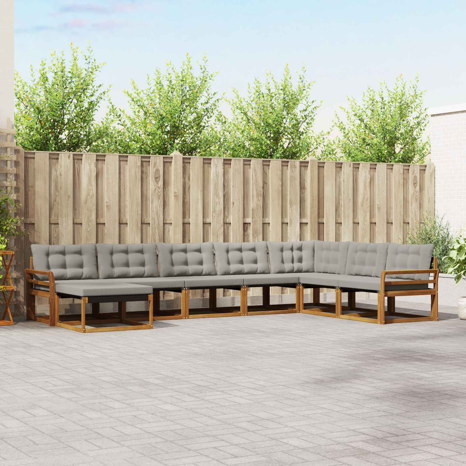 Buiten bankenset met kussen 8 pcs Natuurlijk en Lichtgrijs – afbeelding 1