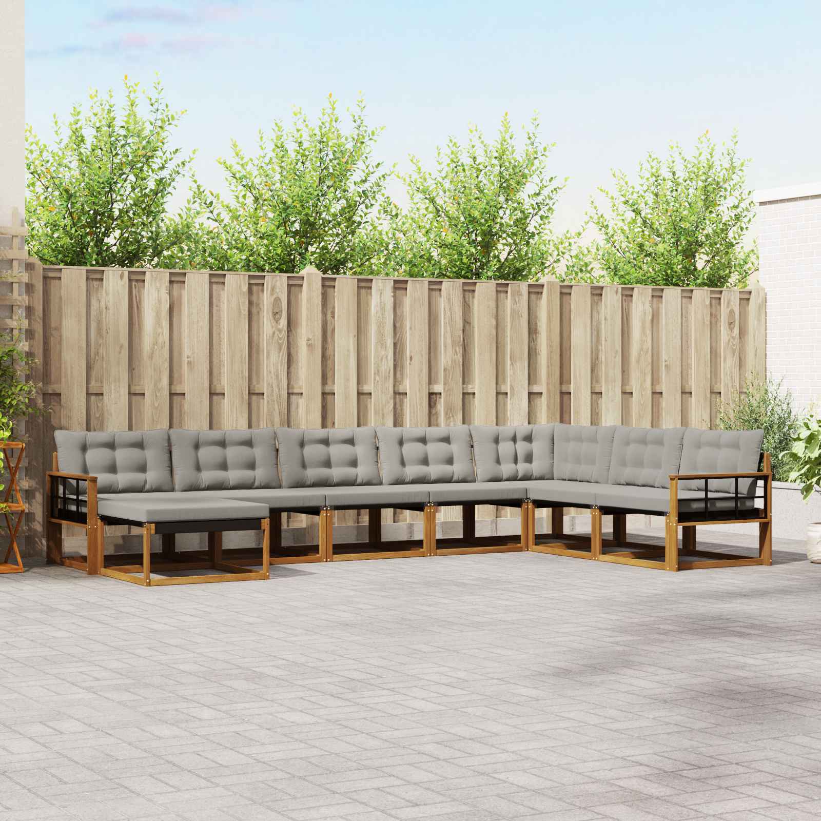 Buiten bankenset met kussen 8 pcs Natuurlijk en Lichtgrijs – afbeelding 1