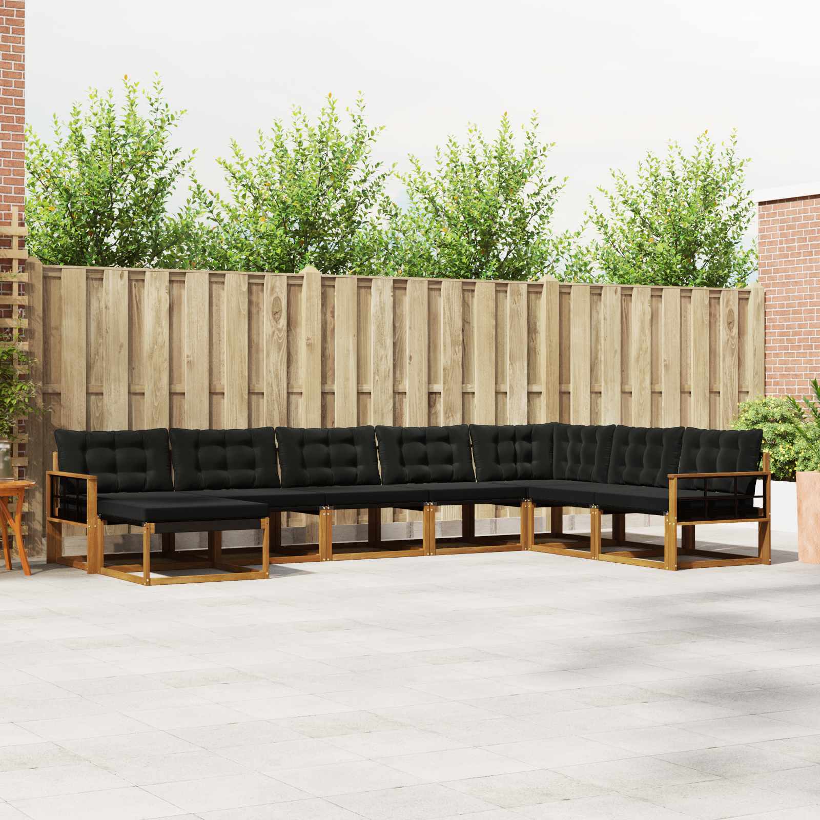 Buiten bankenset met kussen 8 pcs Natuurlijk en Zwart