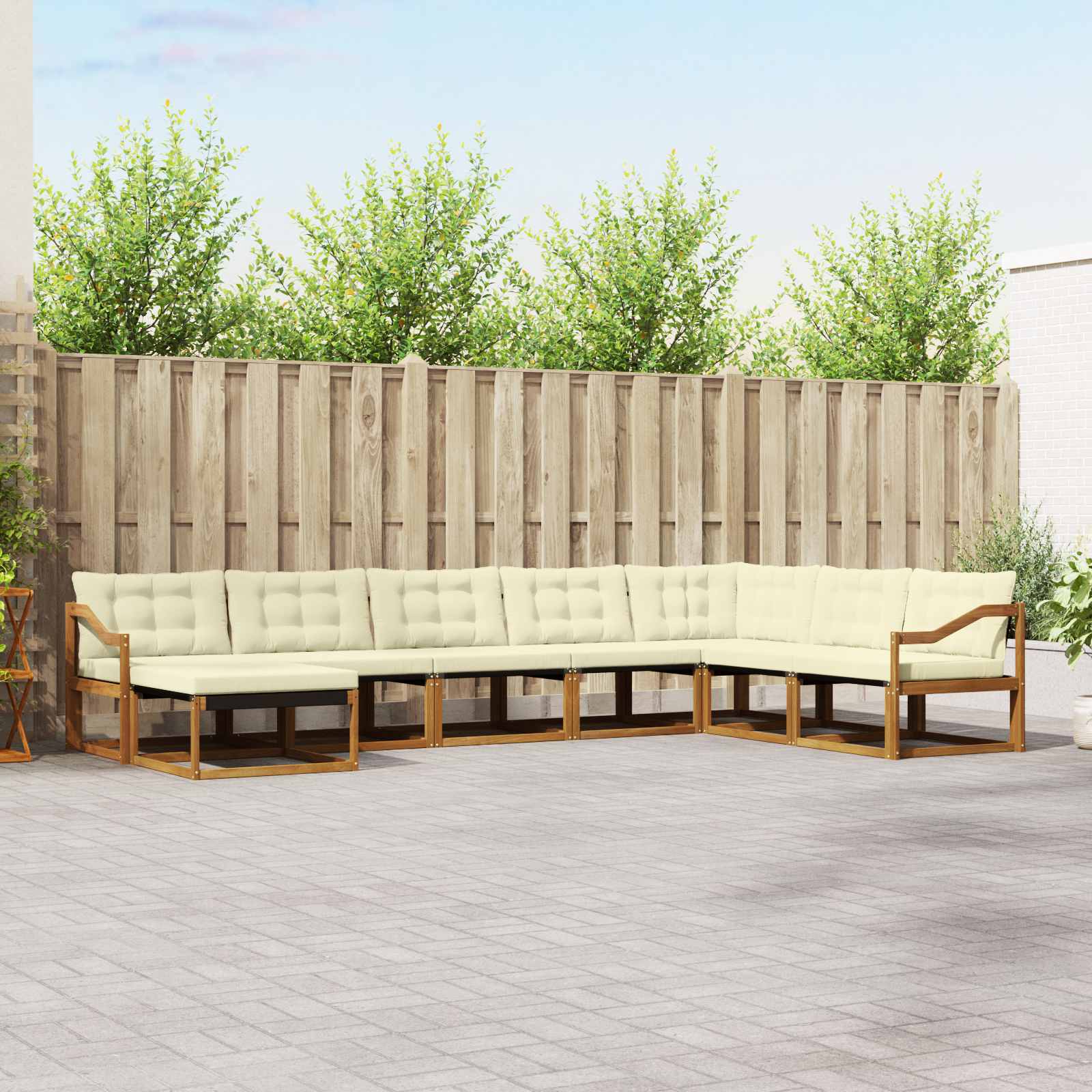 Buiten bankenset met kussen 8 pcs Natuurlijk en Crème