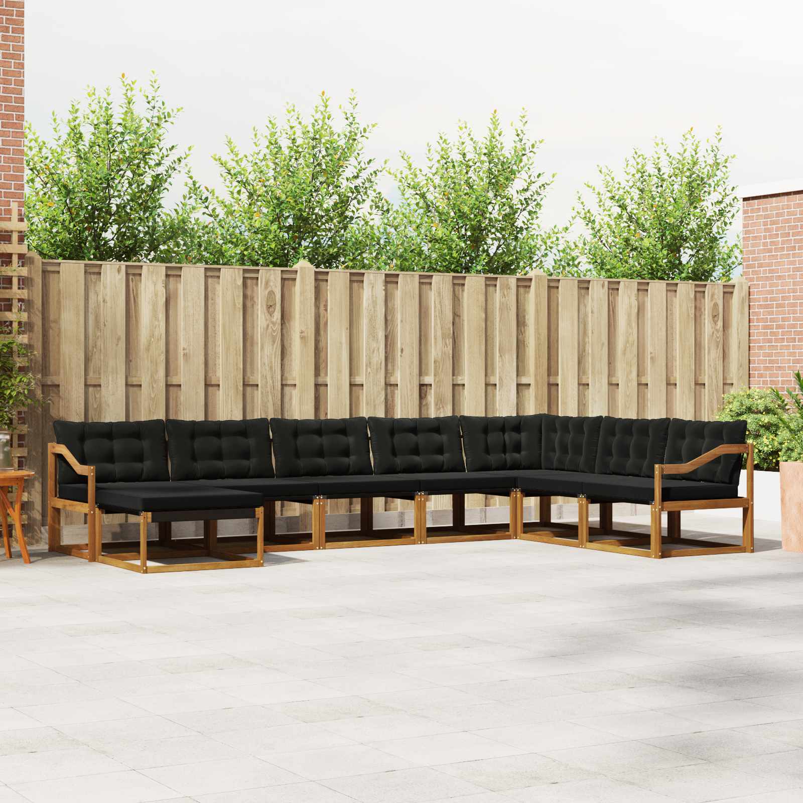 Buiten bankenset met kussen 8 pcs Natuurlijk en Zwart