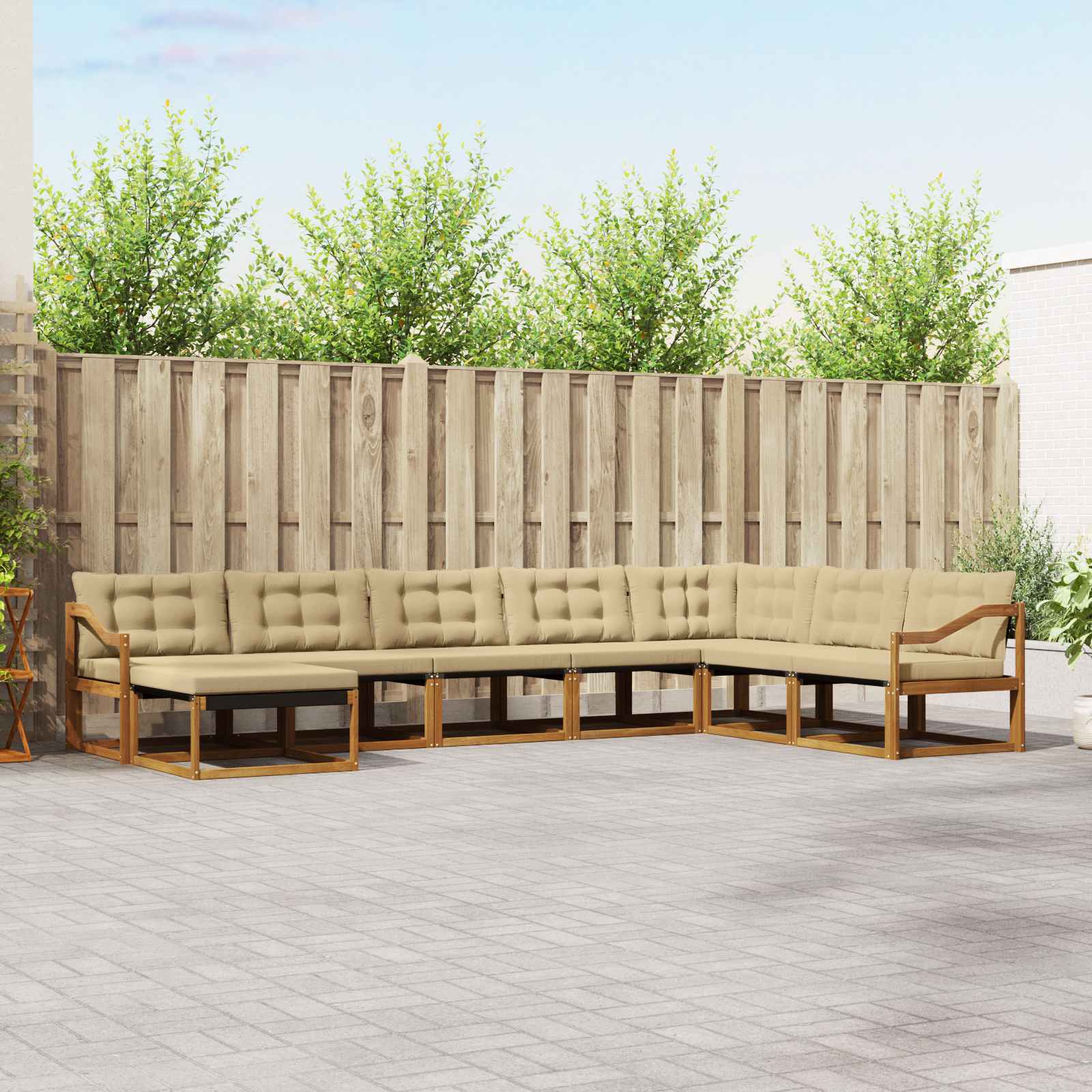 Buiten bankenset met kussen 8 pcs Natuurlijk en Beige – afbeelding 1
