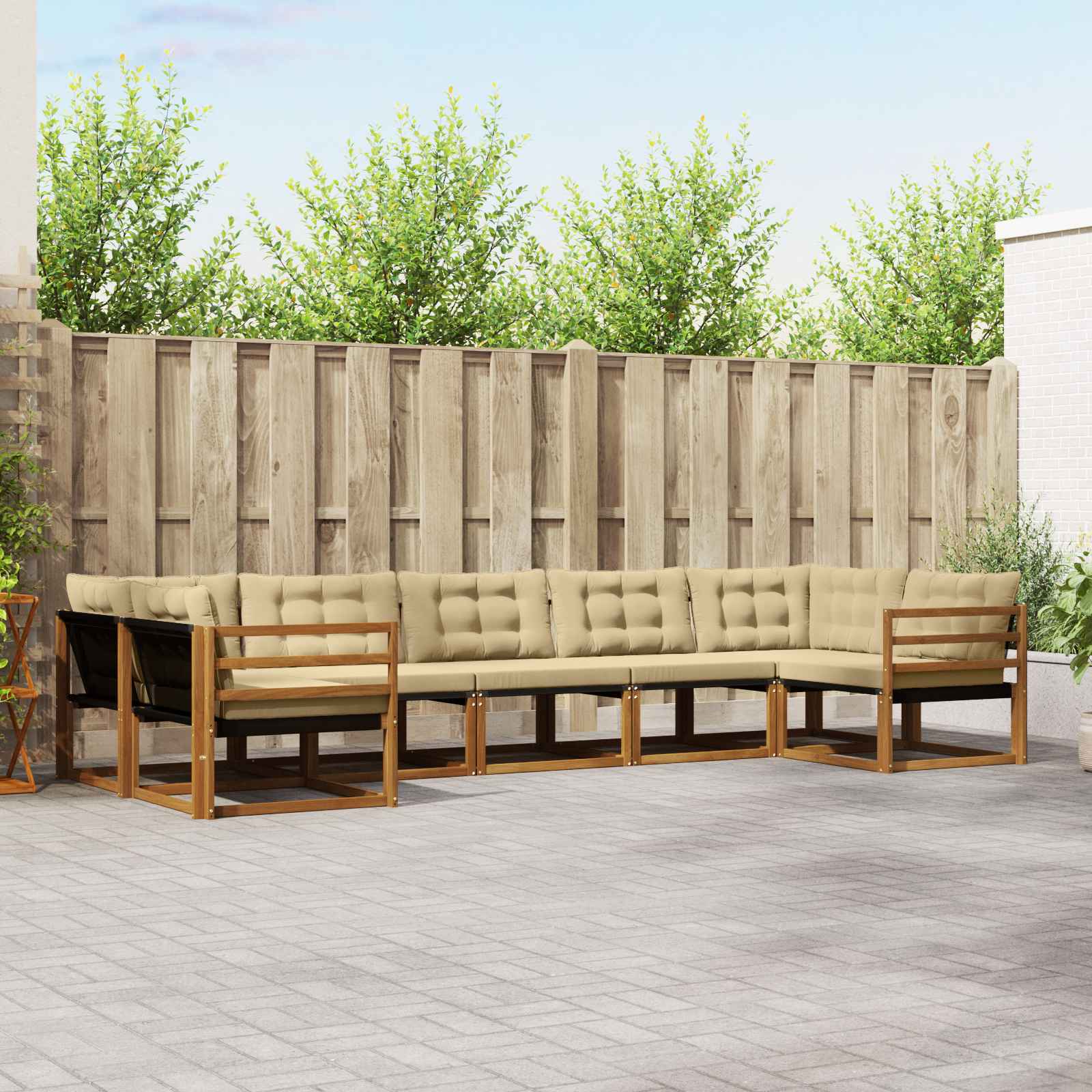 Buiten bankenset met kussen 7 pcs Natuurlijk en Beige – afbeelding 1