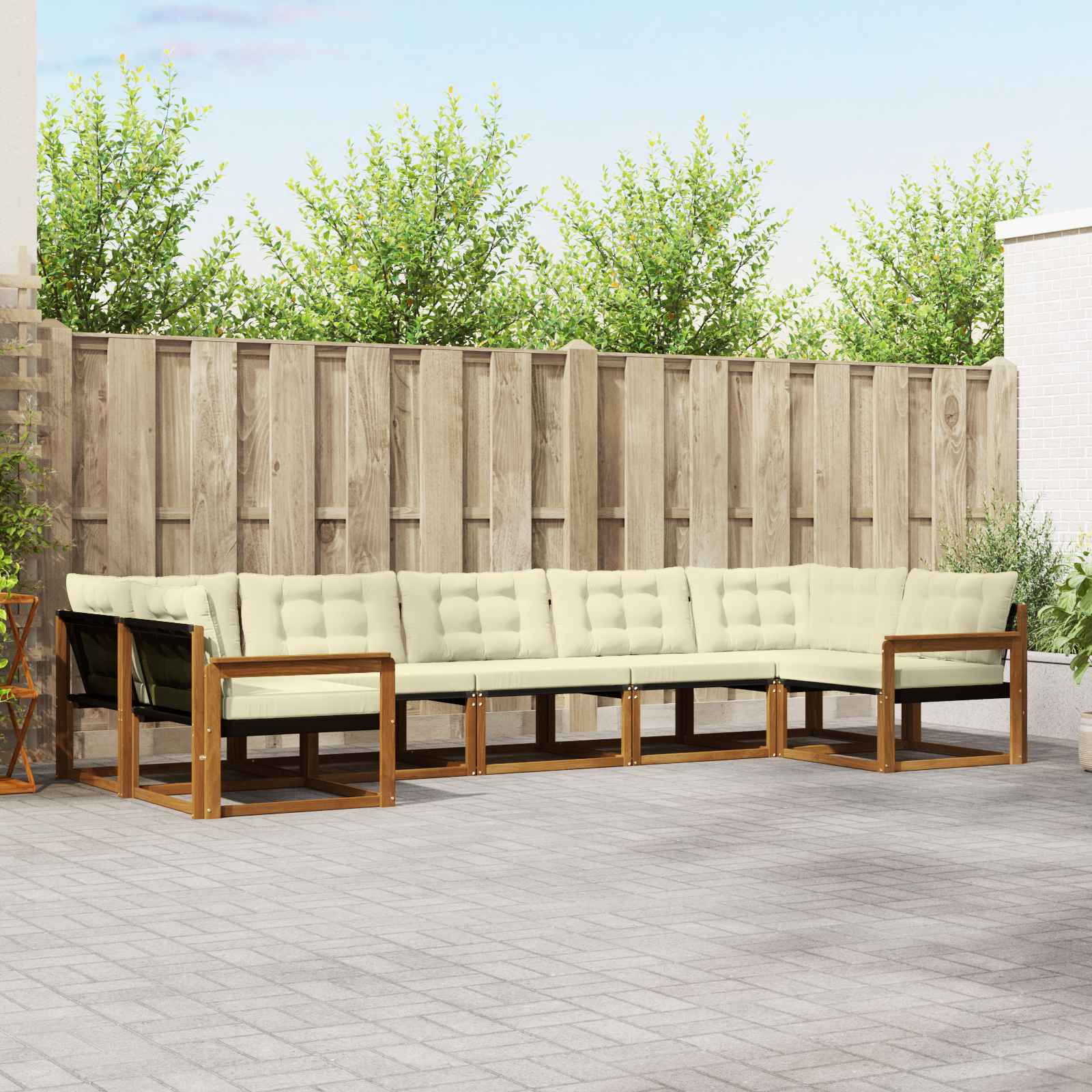 Buiten bankenset met kussen 7 pcs Natuurlijk en Crème