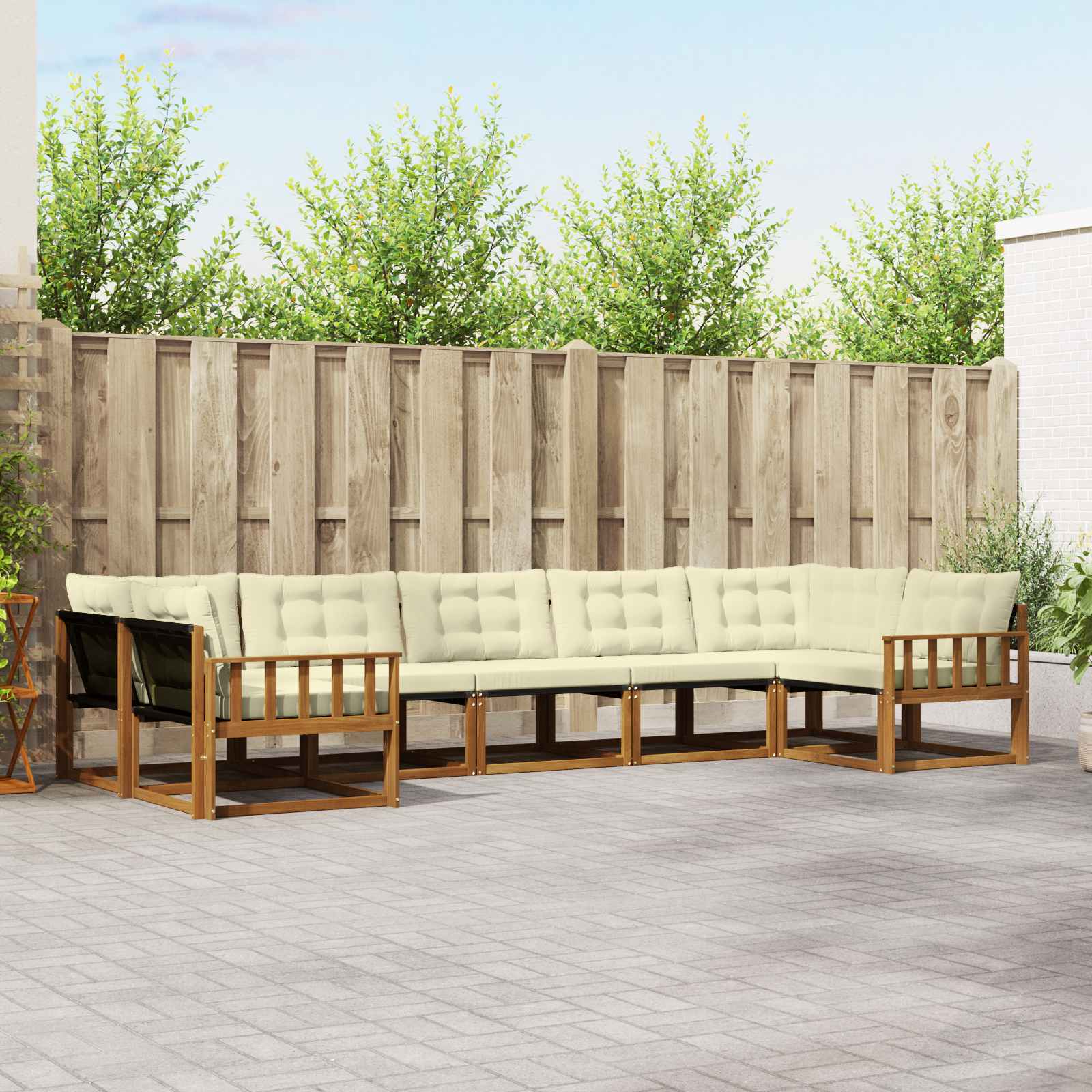 Buiten bankenset met kussen 7 pcs Natuurlijk en Crème