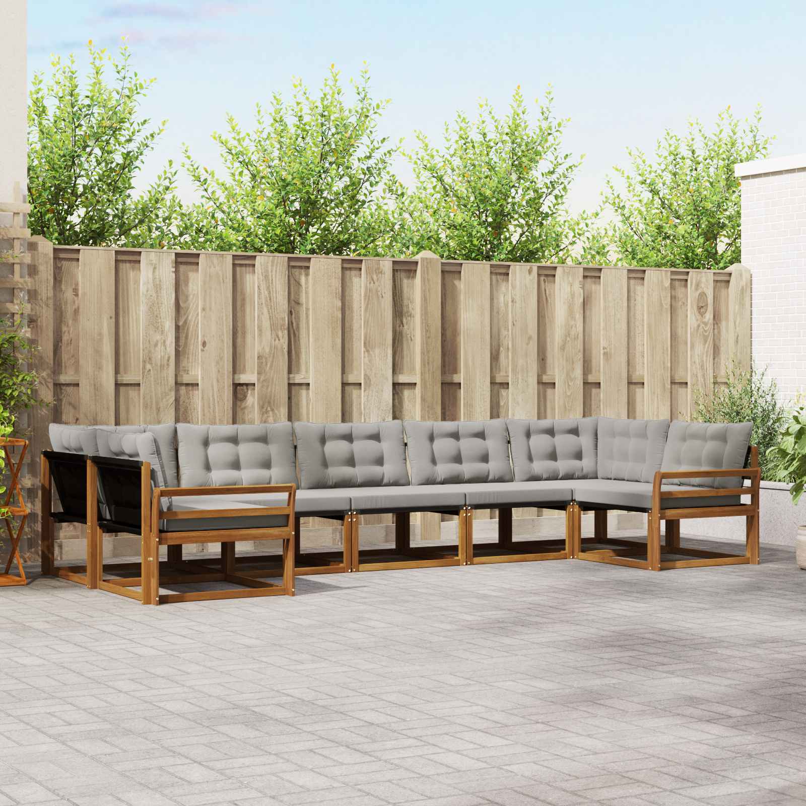 Buiten bankenset met kussen 7 pcs Natuurlijk en Lichtgrijs