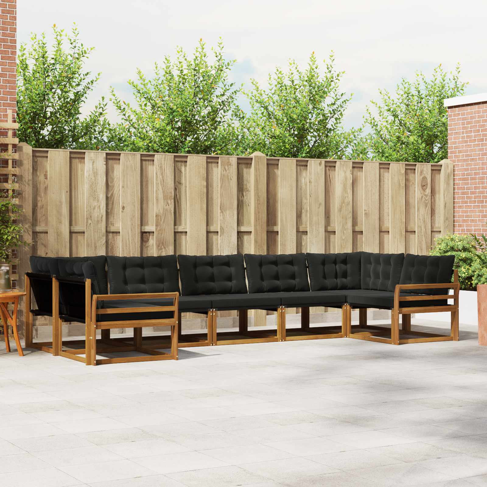 Buiten bankenset met kussen 7 pcs Natuurlijk en Zwart