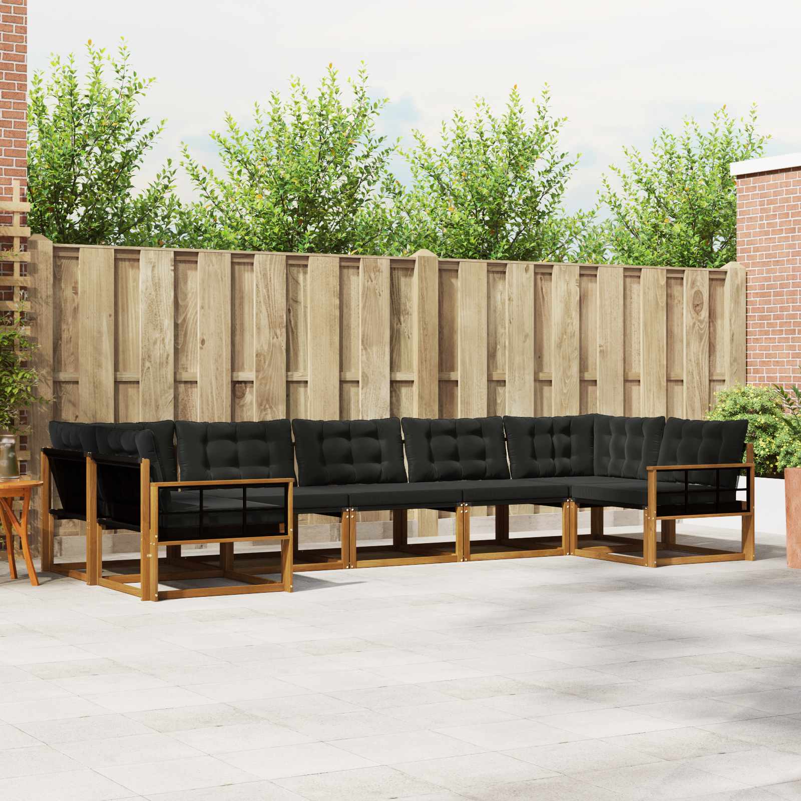 Buiten bankenset met kussen 7 pcs Natuurlijk en Zwart