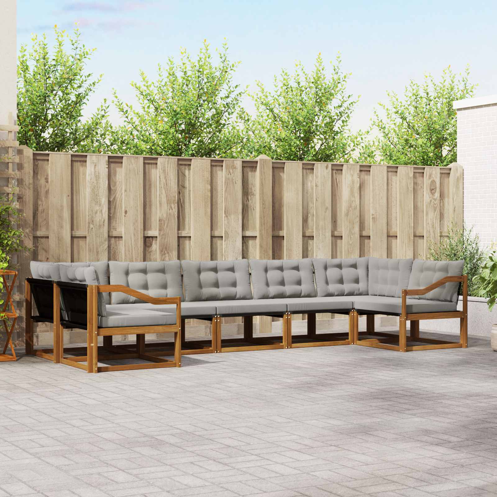 Buiten bankenset met kussen 7 pcs Natuurlijk en Lichtgrijs