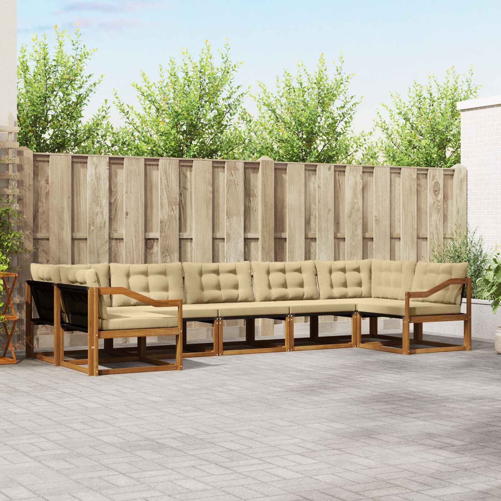 Buiten bankenset met kussen 7 pcs Natuurlijk en Beige – afbeelding 1