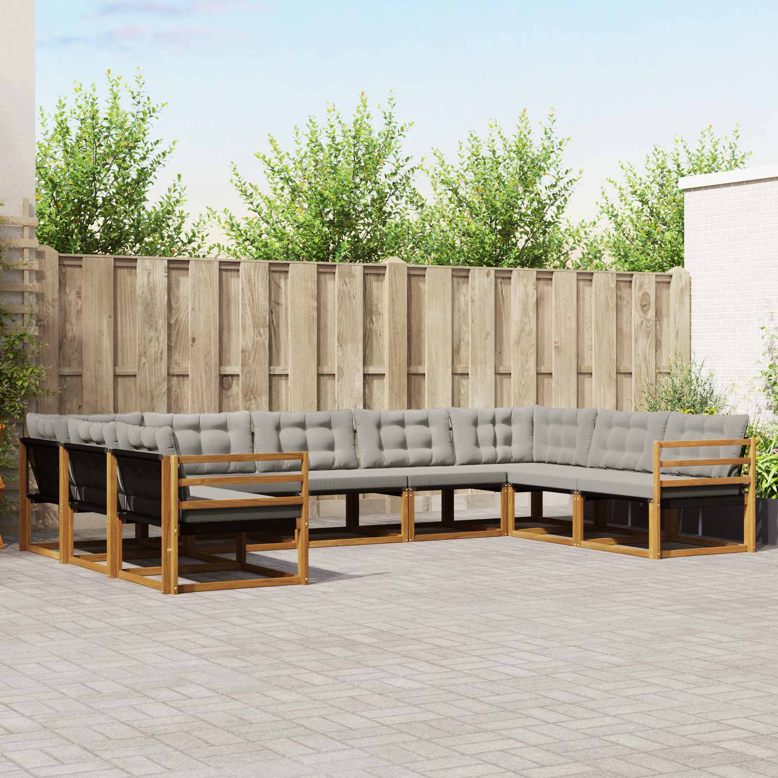 Buiten bankenset met kussen 9 pcs Natuurlijk en Lichtgrijs