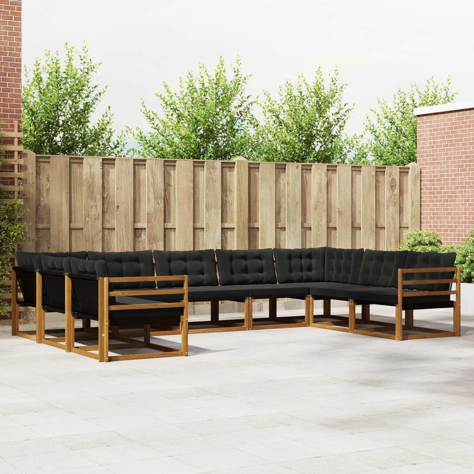 Buiten bankenset met kussen 9 pcs Natuurlijk en Zwart