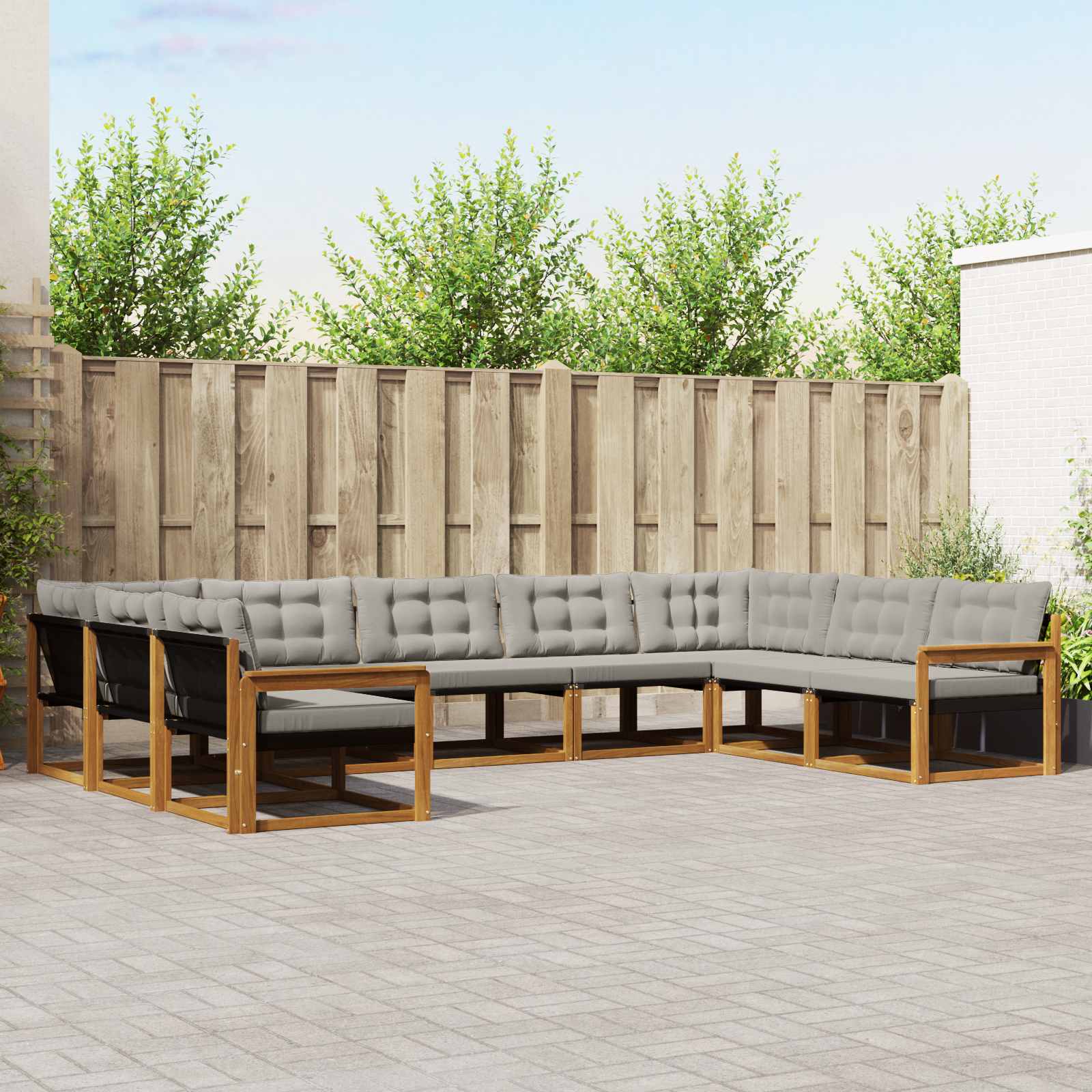 Buiten bankenset met kussen 9 pcs Natuurlijk en Lichtgrijs – afbeelding 1