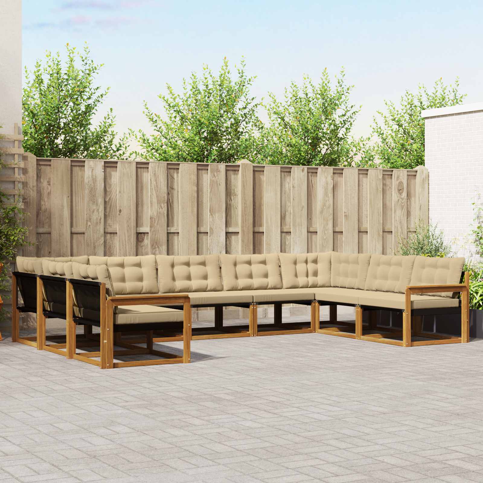Buiten bankenset met kussen 9 pcs Natuurlijk en Beige – afbeelding 1
