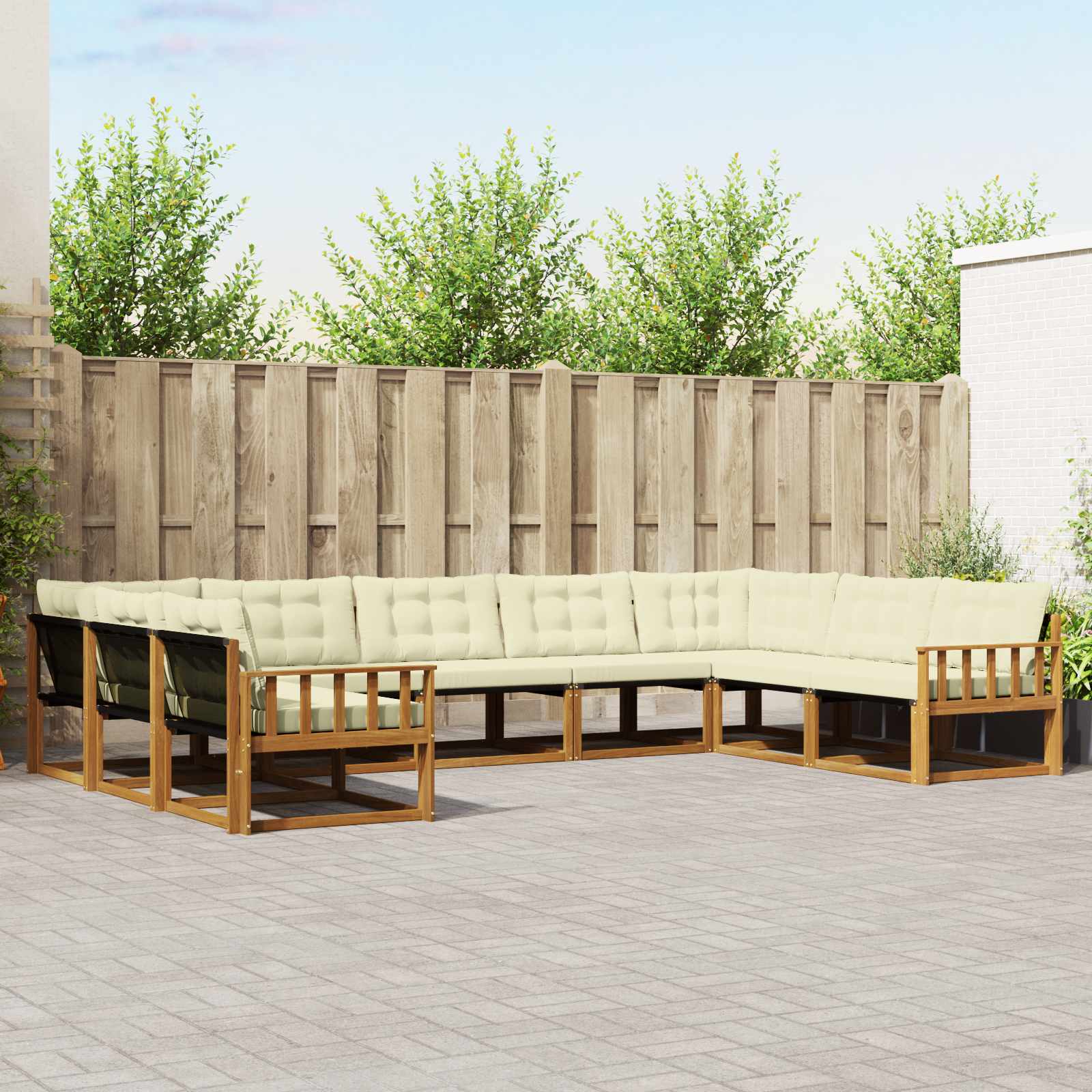 Buiten bankenset met kussen 9 pcs Natuurlijk en Crème