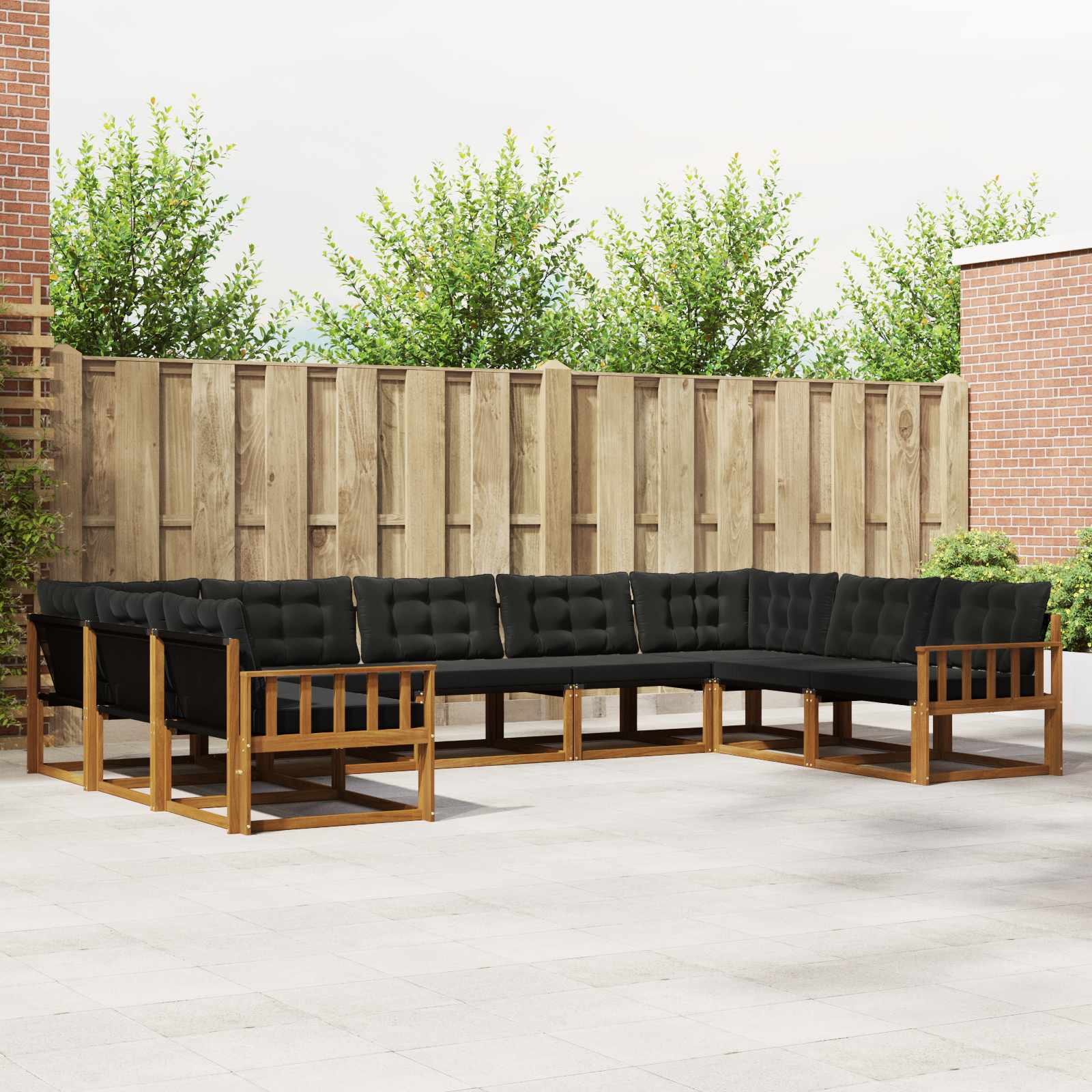 Buiten bankenset met kussen 9 pcs Natuurlijk en Zwart