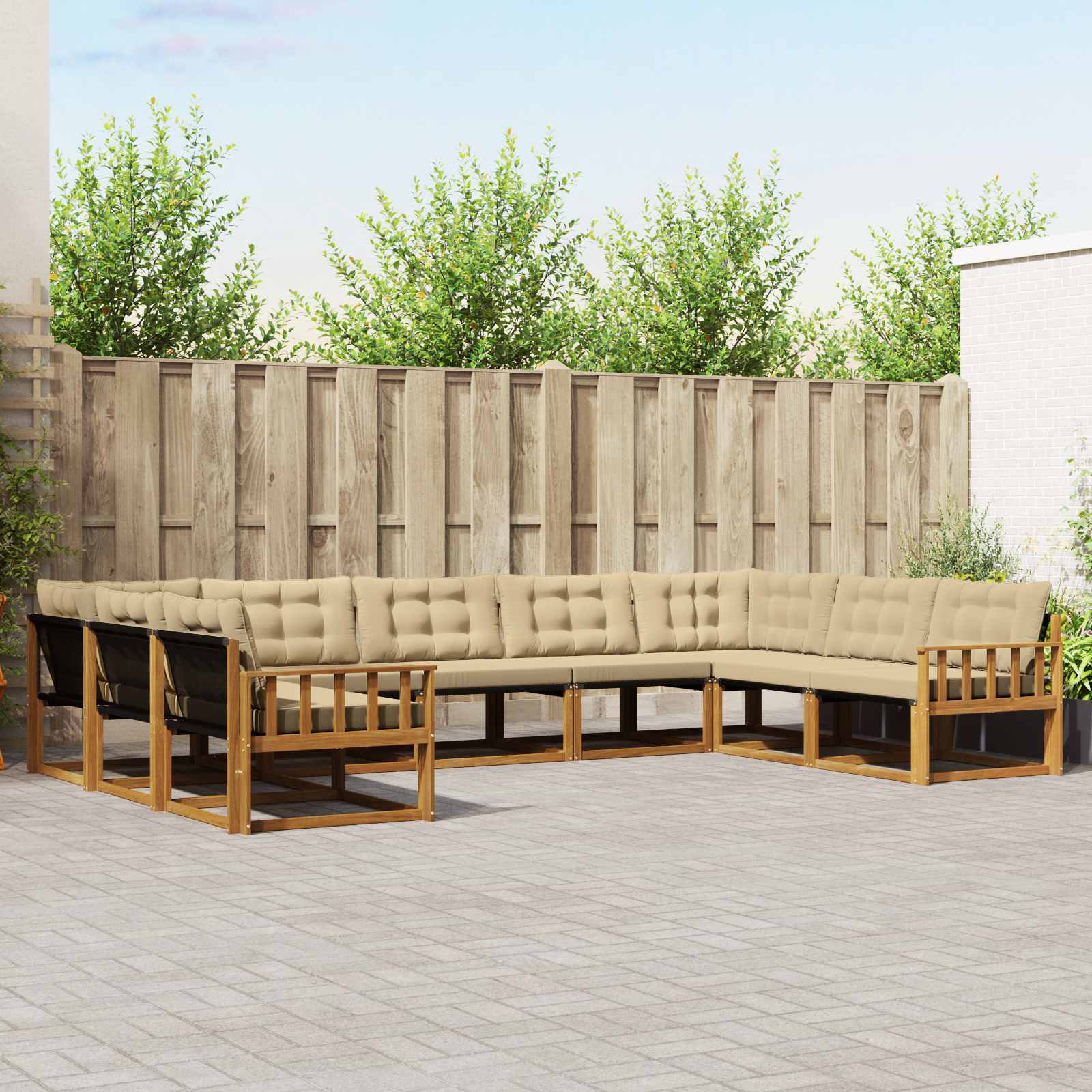 Buiten bankenset met kussen 9 pcs Natuurlijk en Beige – afbeelding 1