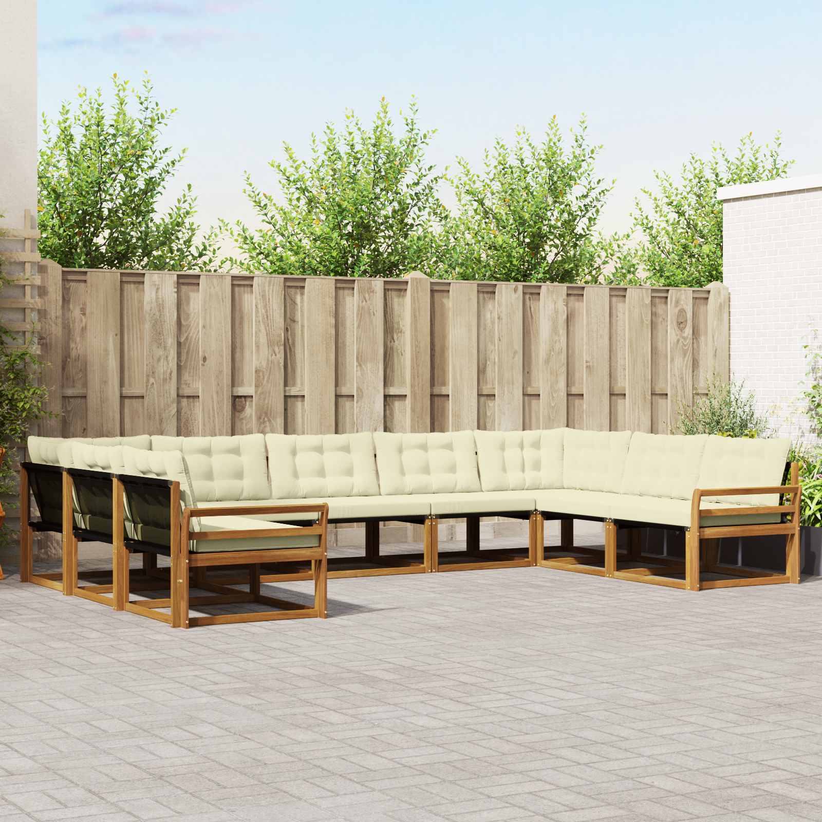 Buiten bankenset met kussen 9 pcs Natuurlijk en Crème