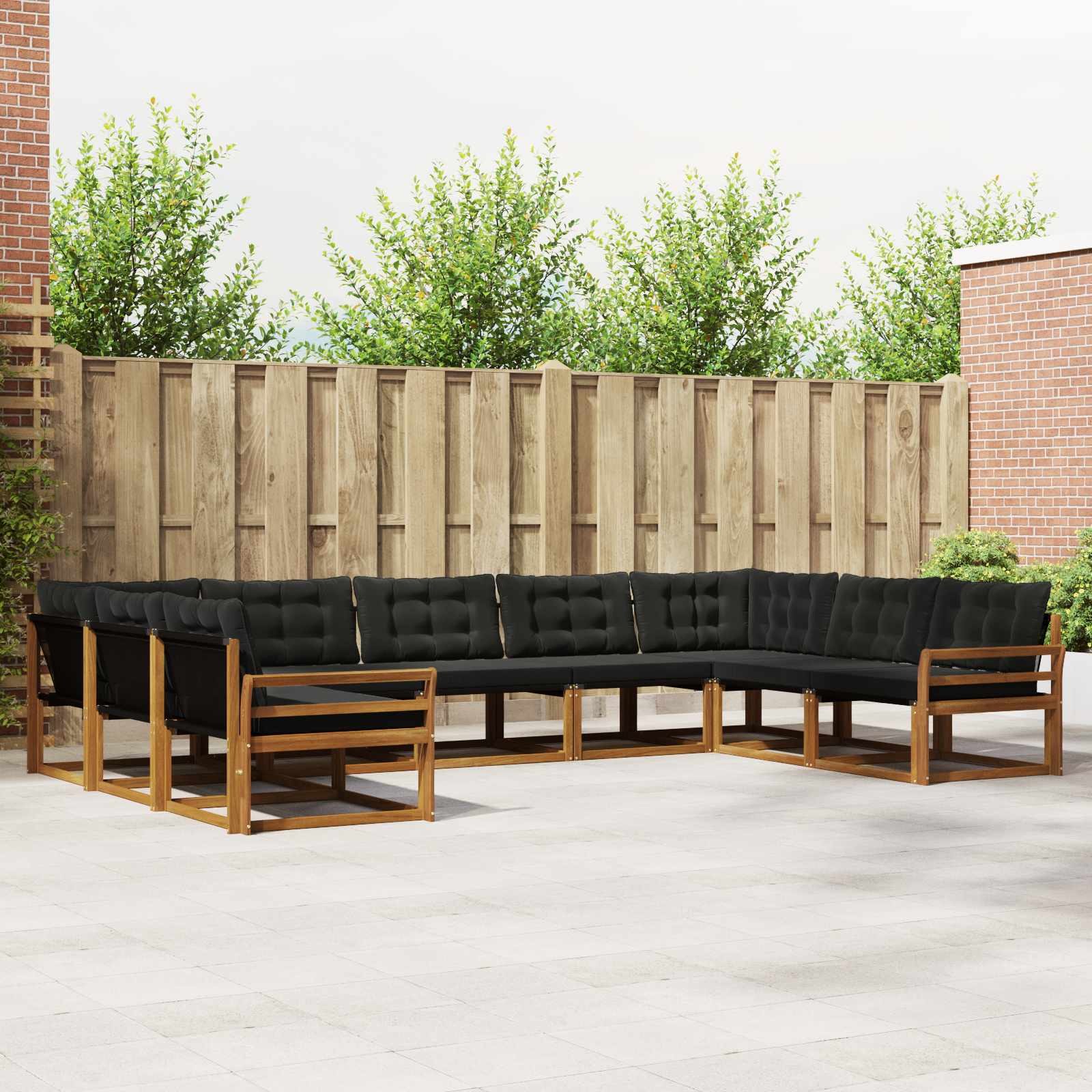 Buiten bankenset met kussen 9 pcs Natuurlijk en Zwart