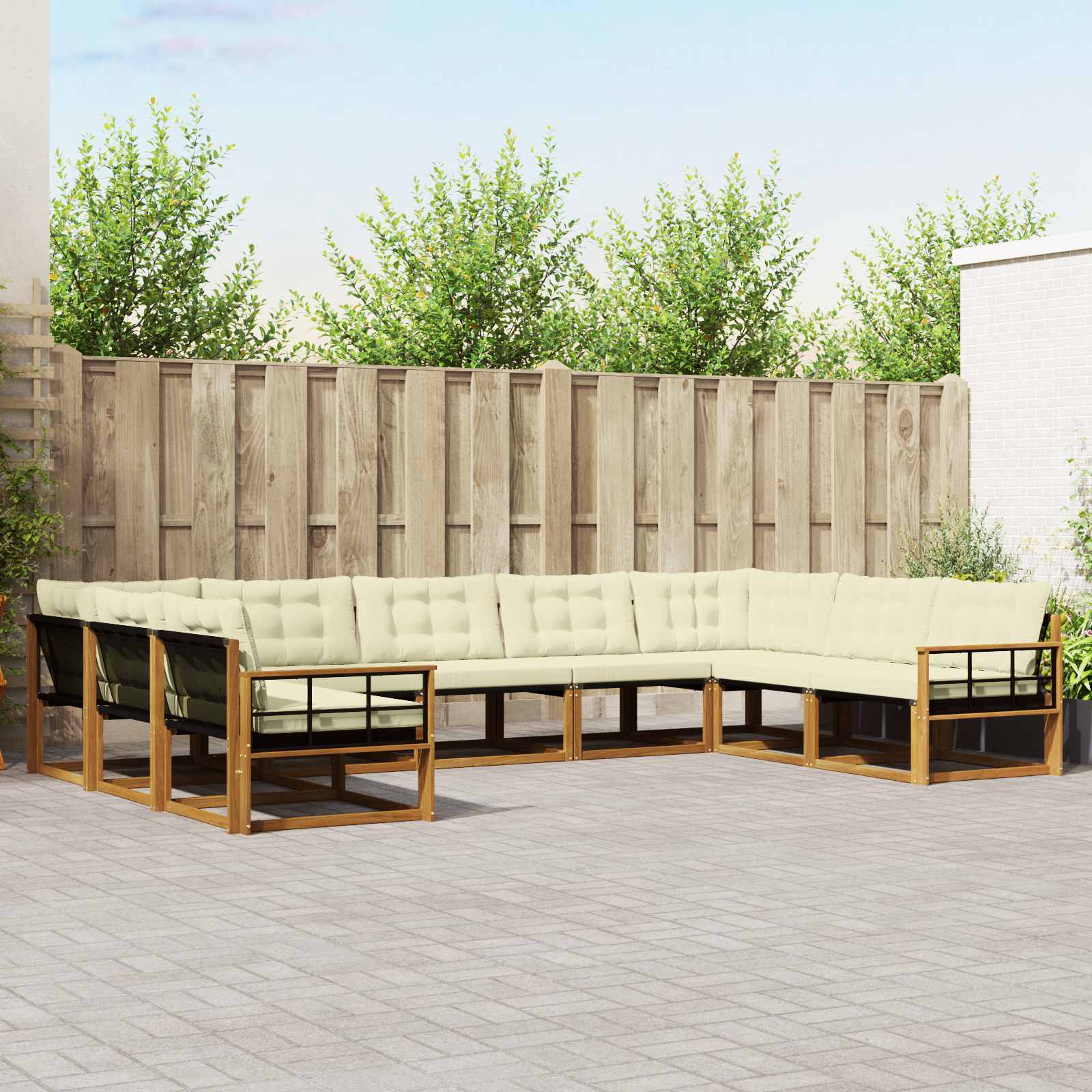 Buiten bankenset met kussen 9 pcs Natuurlijk en Crème