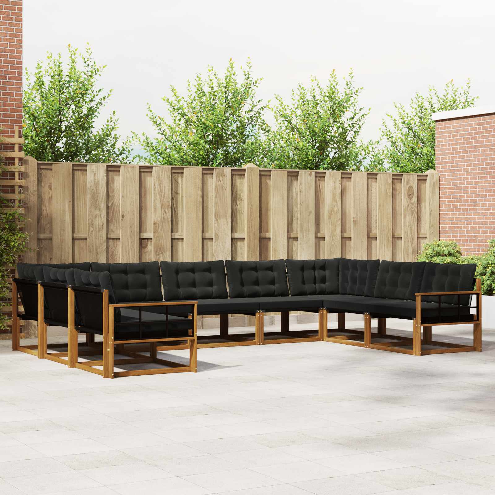 Buiten bankenset met kussen 9 pcs Natuurlijk en Zwart
