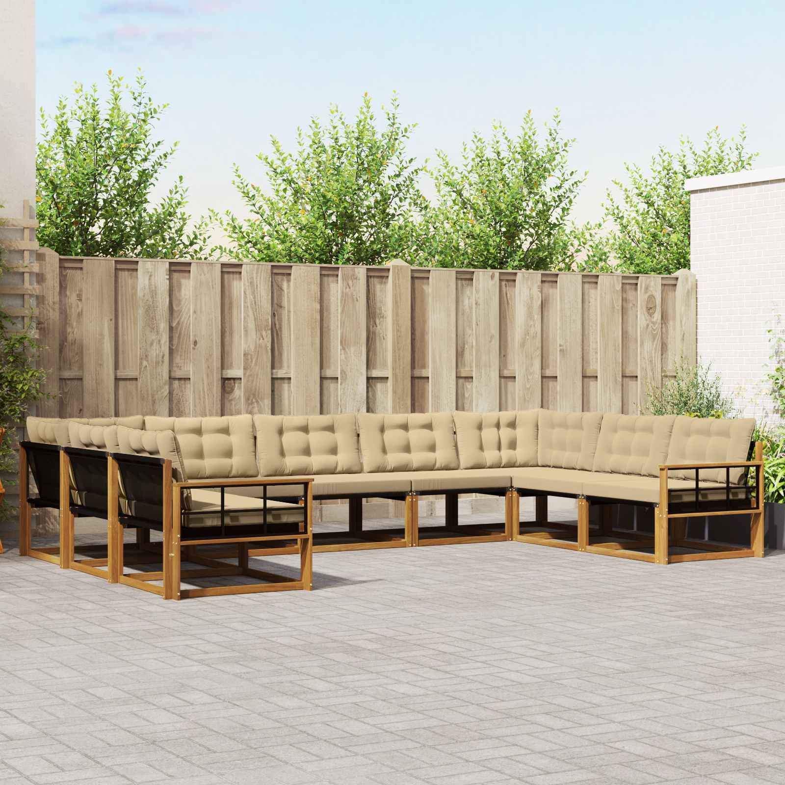 Buiten bankenset met kussen 9 pcs Natuurlijk en Beige – afbeelding 1