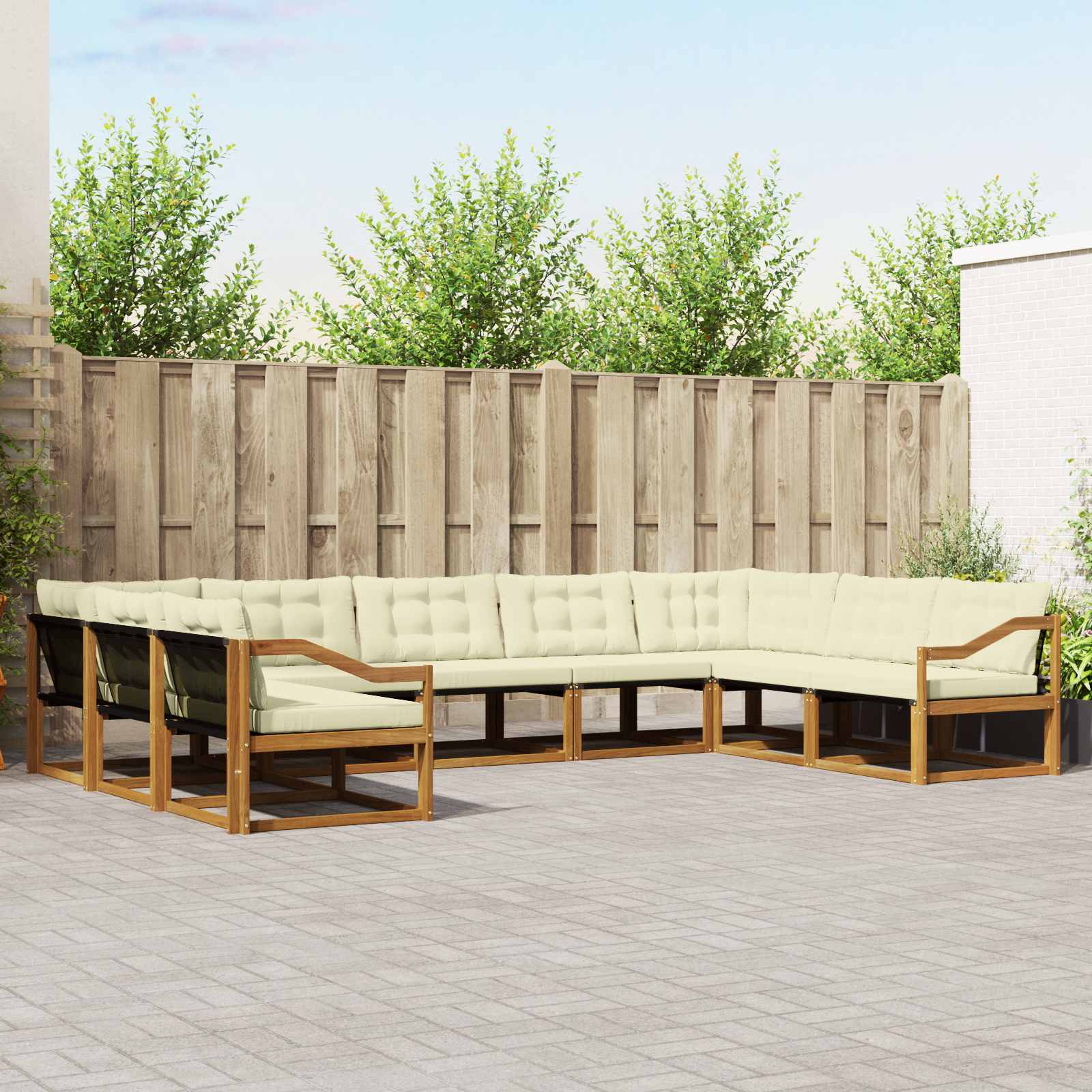 Buiten bankenset met kussen 9 pcs Natuurlijk en Crème